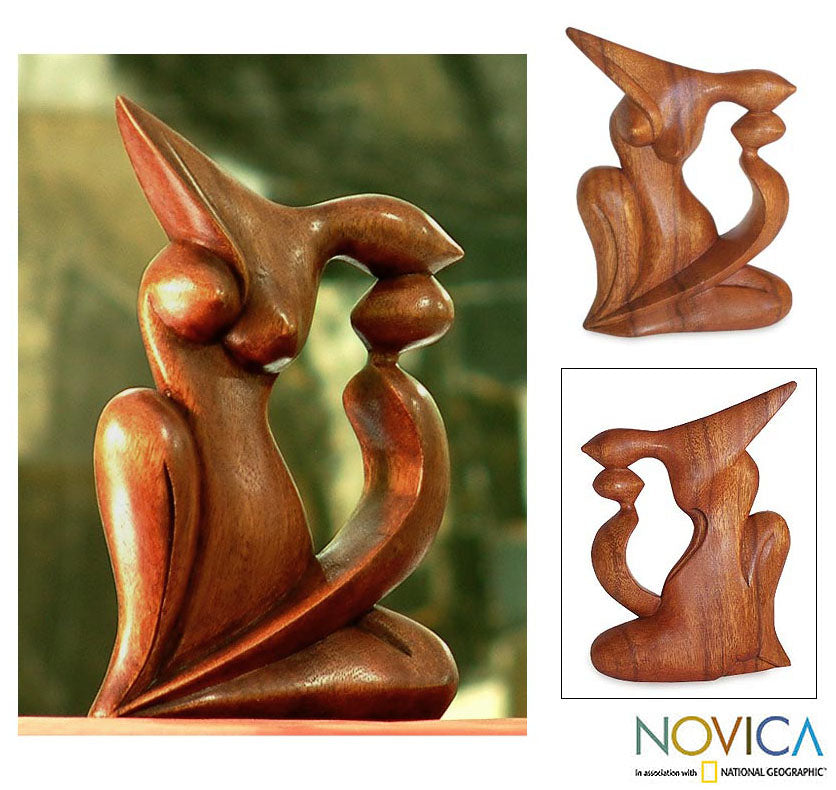 Premium Elegant Kiss Suar Wood Sculpture - Handcrafted Art Piece