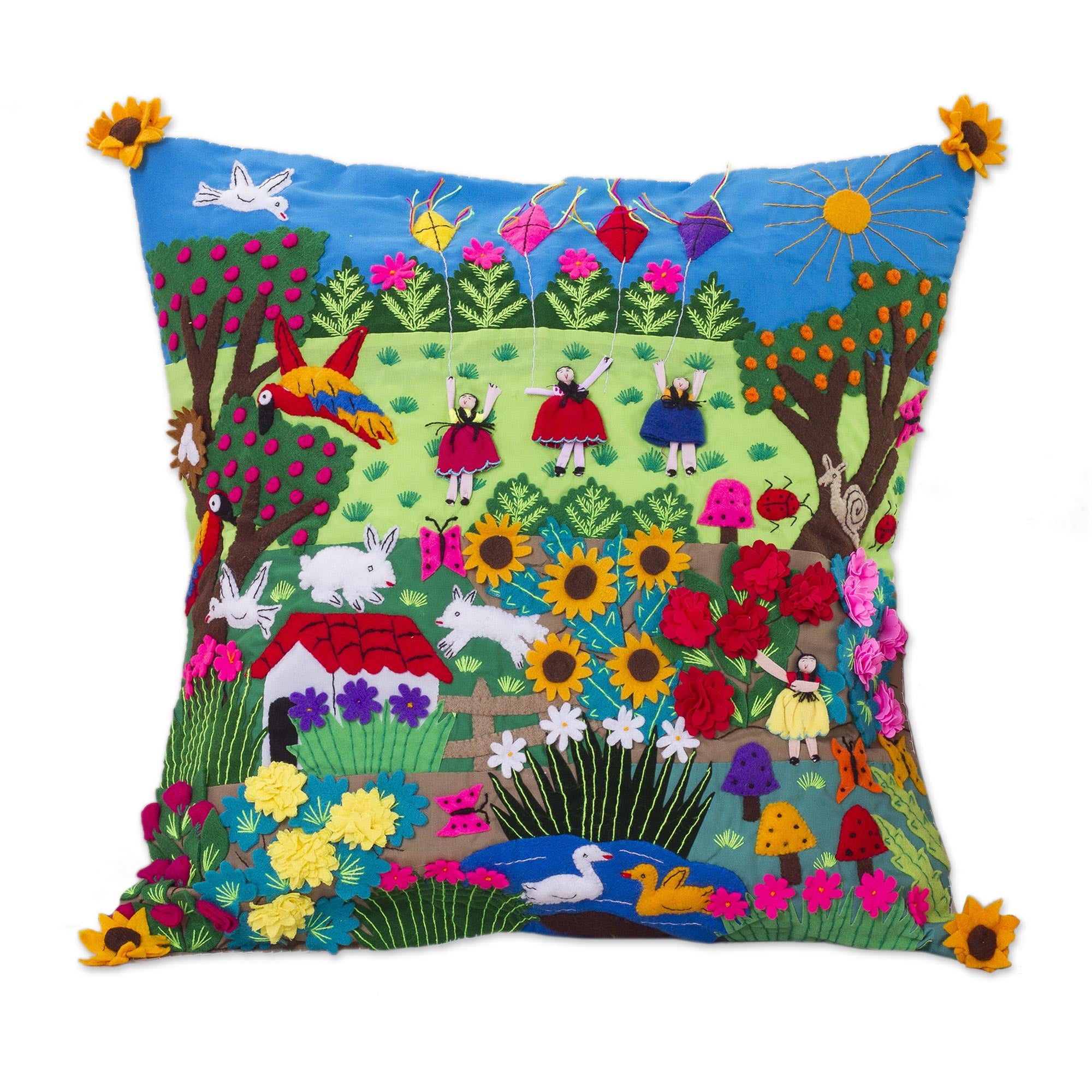Premium Spring Fair Trade Folk Art Cushion Cover - Handcrafted Applique Design