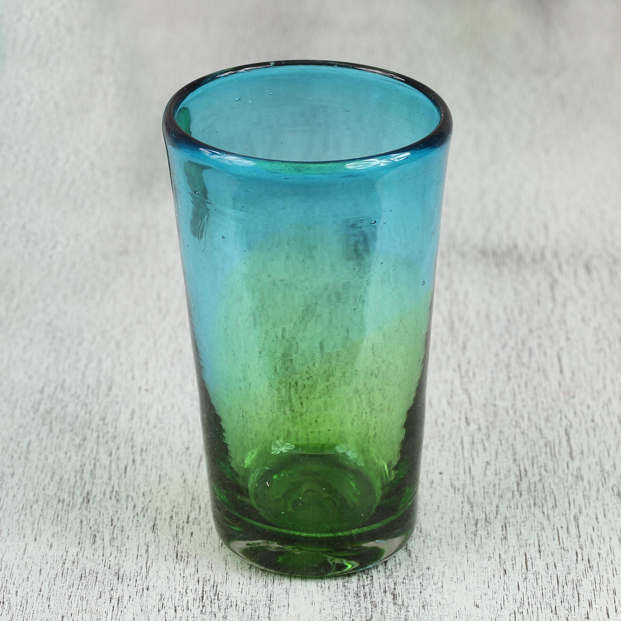 Premium Aurora Tapatia 6-Piece Handcrafted Blue Green Blown Glass Highball Set