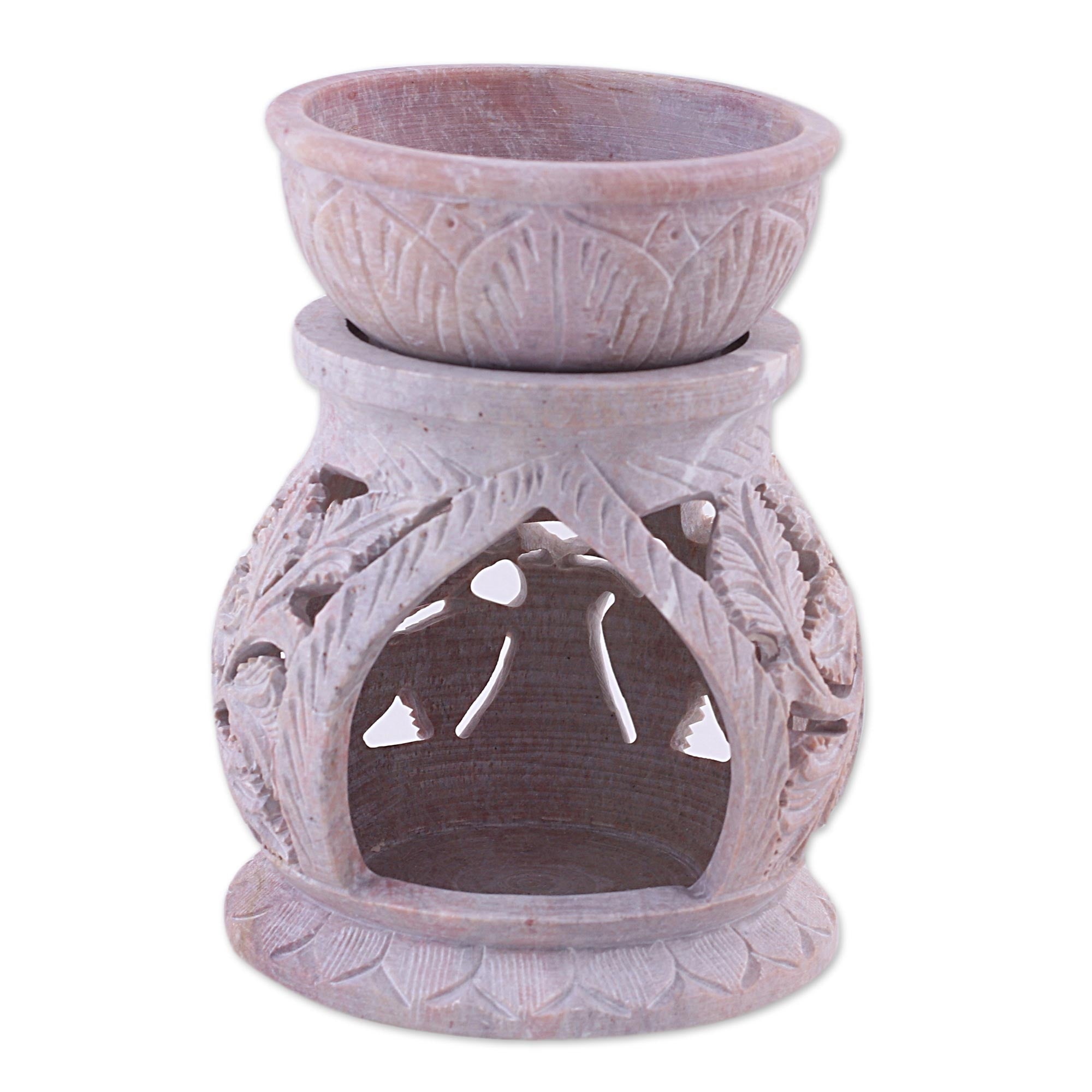 Premium Handcrafted Soapstone Oil Warmer with Leaf Motif - Ultimate Aromatherapy Essential