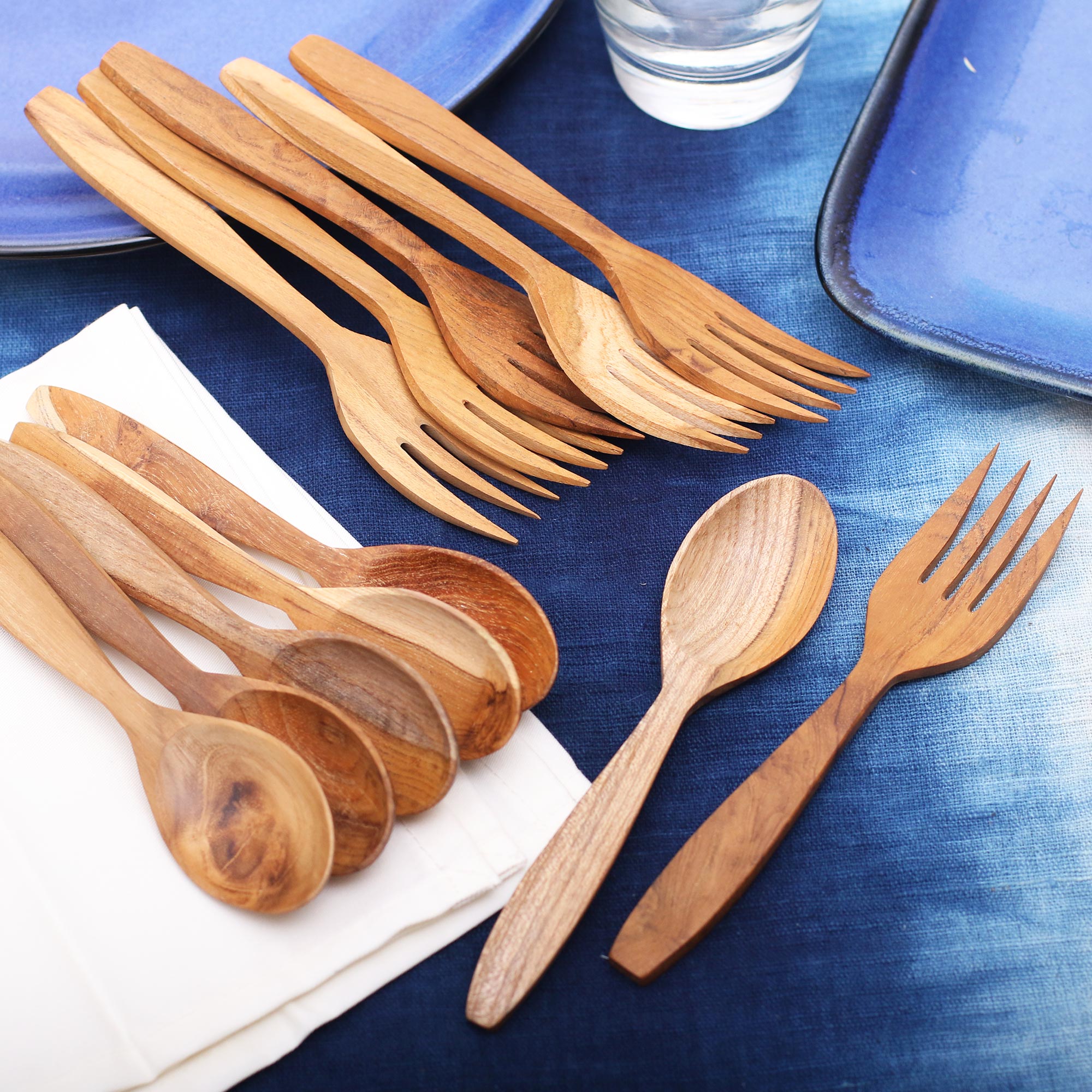 Premium Teak Wood Fork and Spoon Set - Handcrafted in Bali (12-Piece)