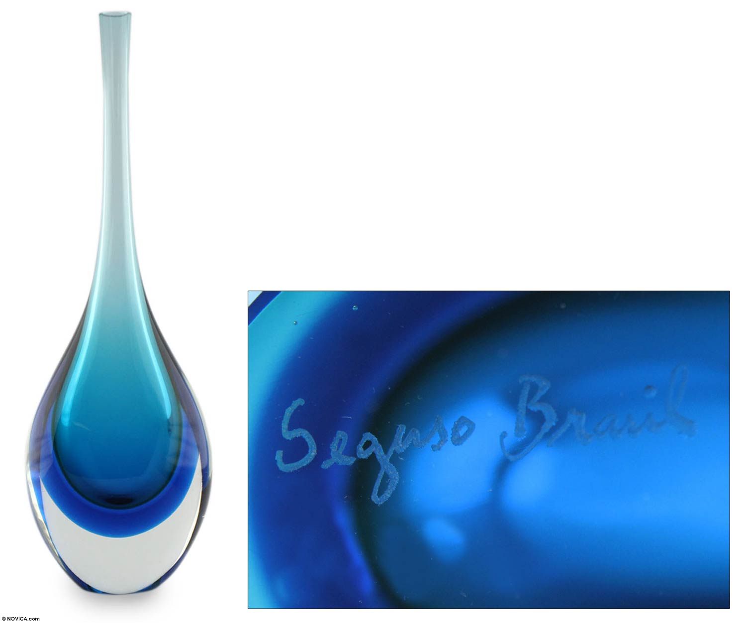 Premium Levitating Sky Blue Art Glass Vase - Murano Inspired