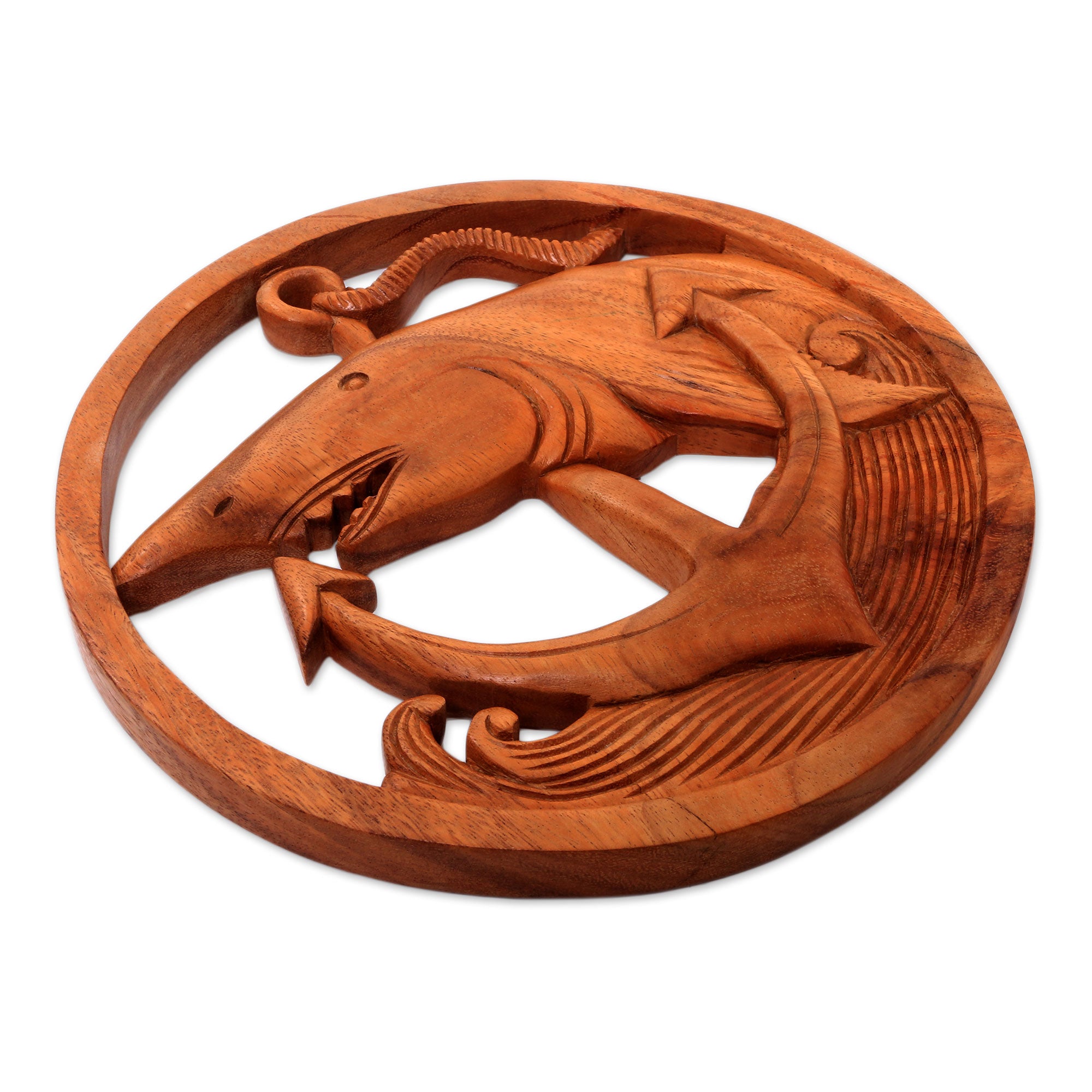 Premium Nautical Shark Wood Relief Panel - Handcrafted in Bali