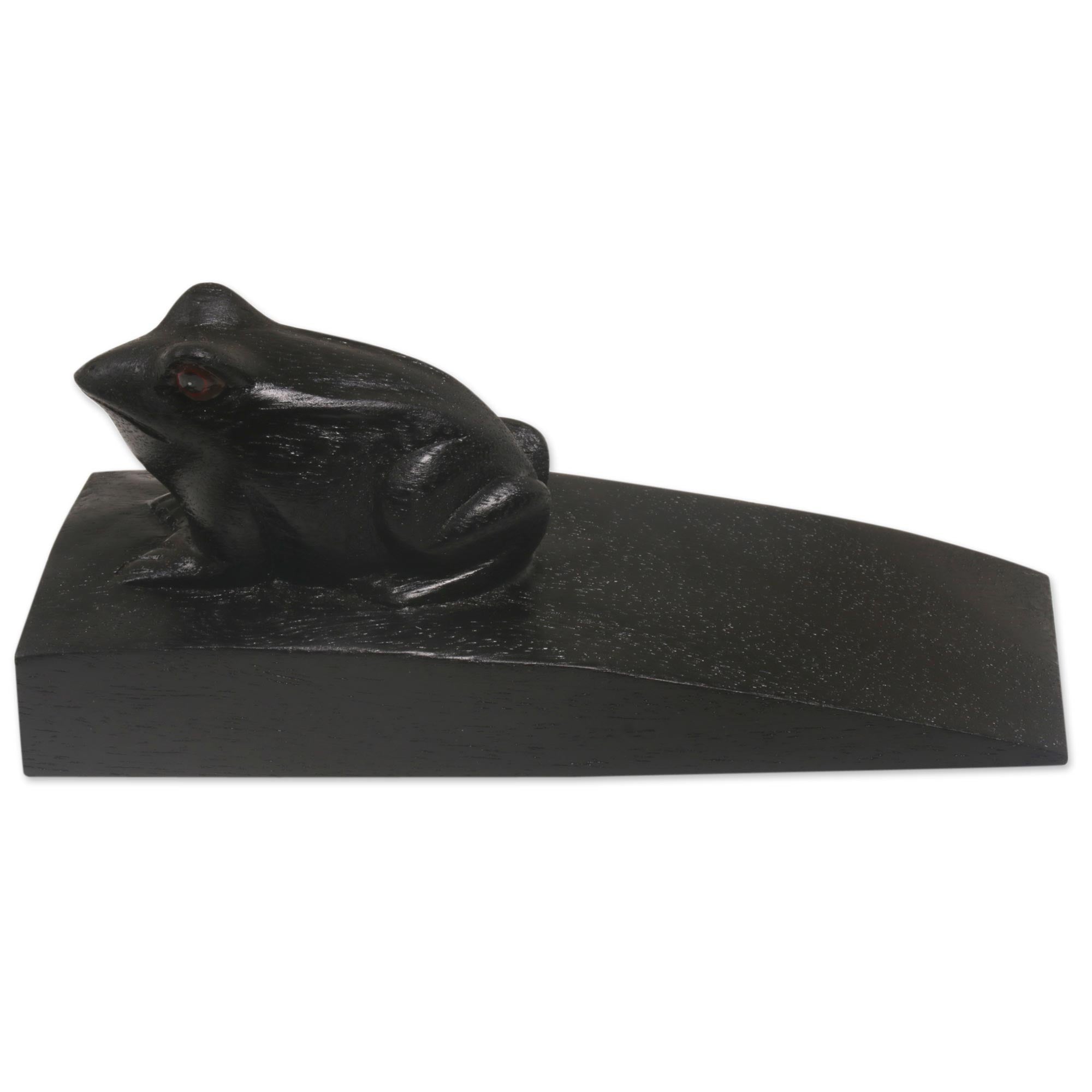 Premium Handcrafted Suar Wood Toad Doorstop - Black, Artisan-Made in Bali