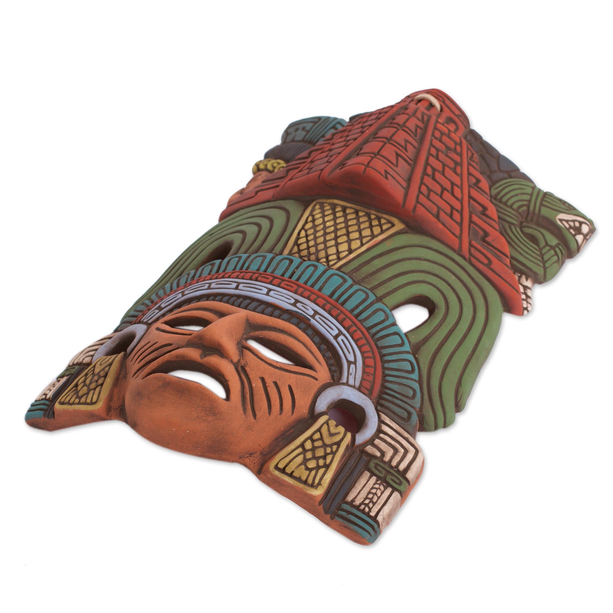 Premium Hand-Painted Mayan Pyramid Ceramic Wall Mask | Authentic Mexican Art