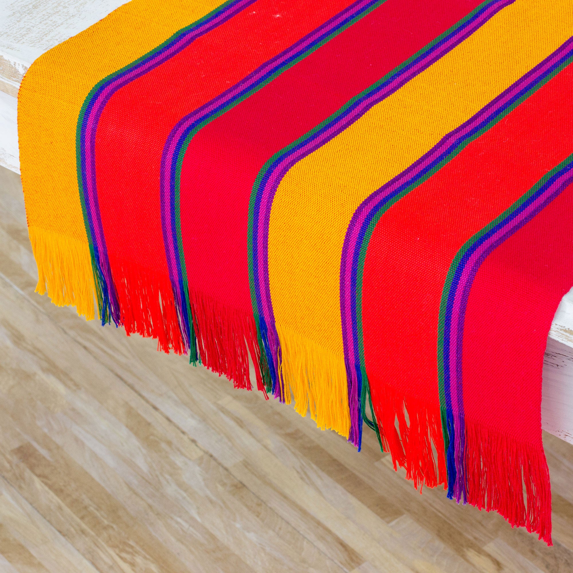 Premium Multicolor Striped Cotton Table Runner - Handcrafted in Guatemala