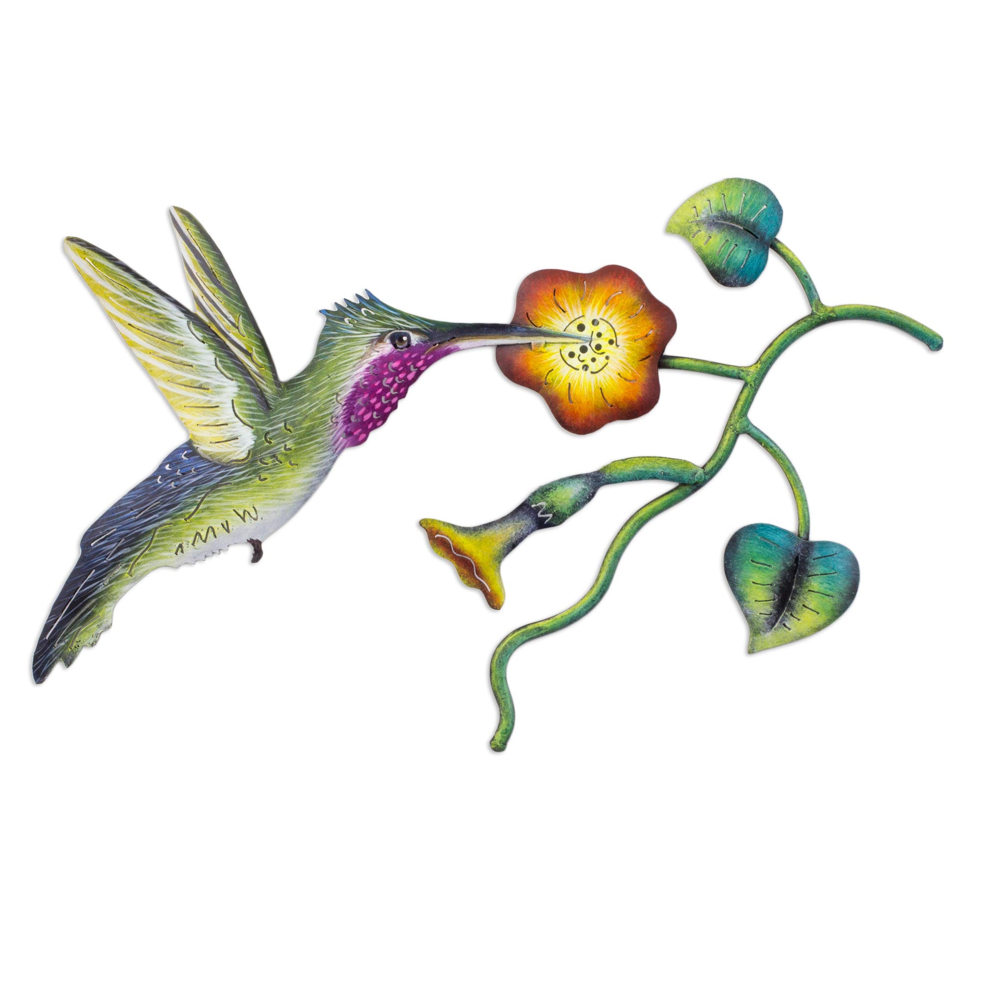 Premium Handcrafted Yellow Bloom Hummingbird Wall Mural
