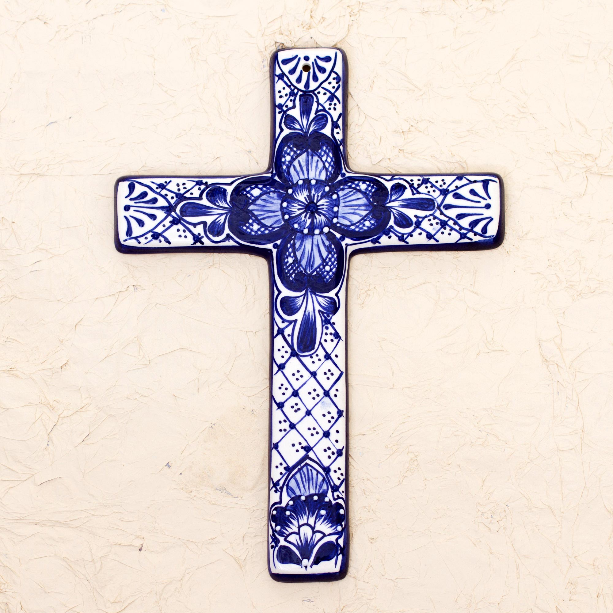 Premium Talavera Ceramic Wall Cross - Handcrafted Mexican Artisan Design
