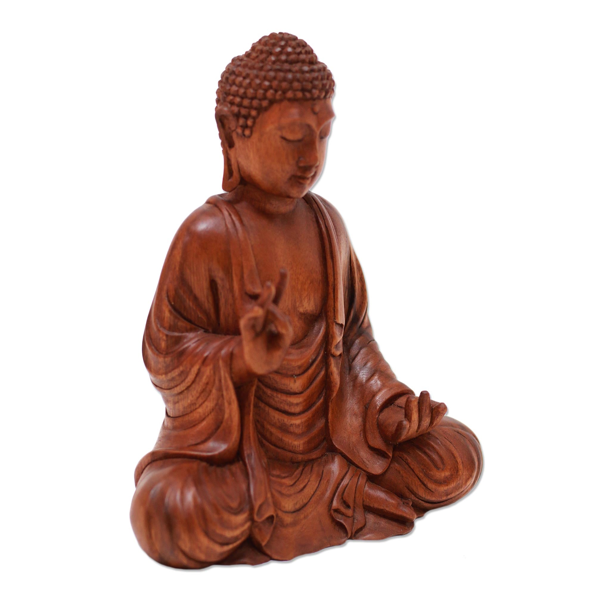 Premium Hand-Carved Suar Wood Buddha Sculpture - Indonesian Artisan Masterpiece
