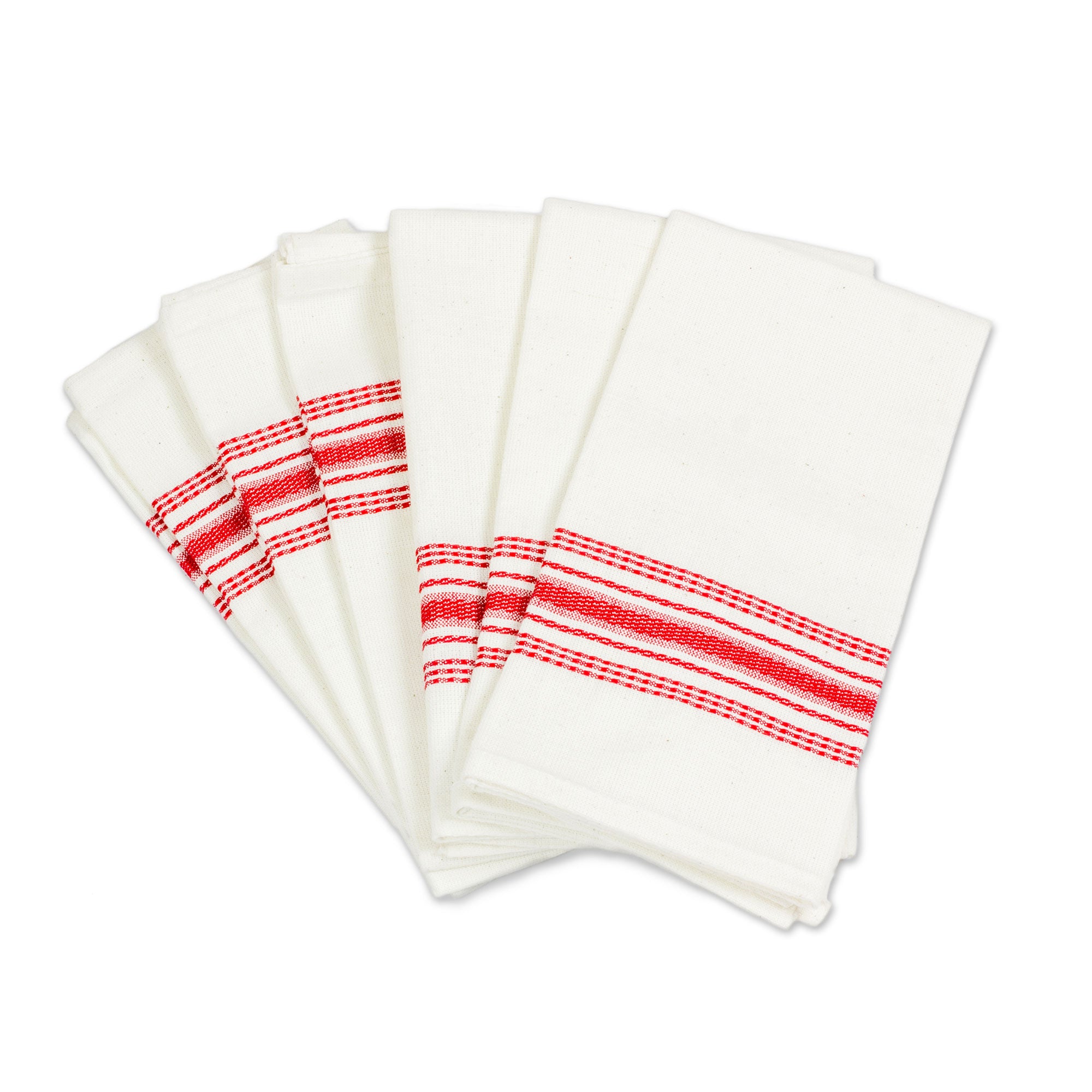 Premium Peaceful Lines Red & White Striped Cotton Napkins - Set of 6