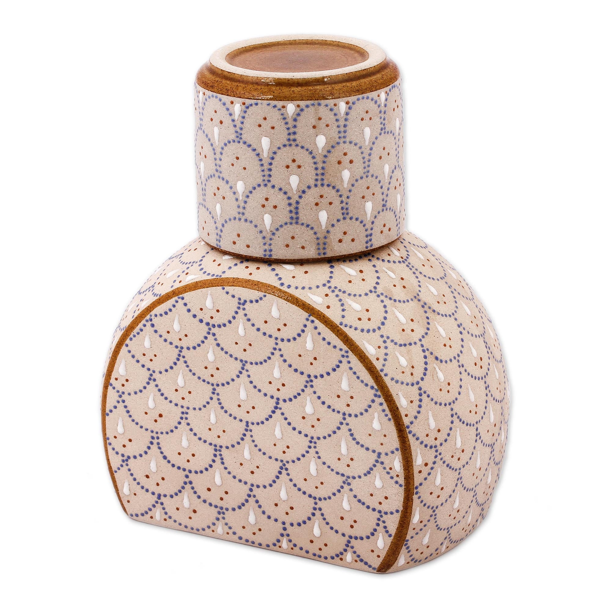 Premium Grey and Beige Ceramic Decanter Set with Cup Lid – Ultimate Elegance
