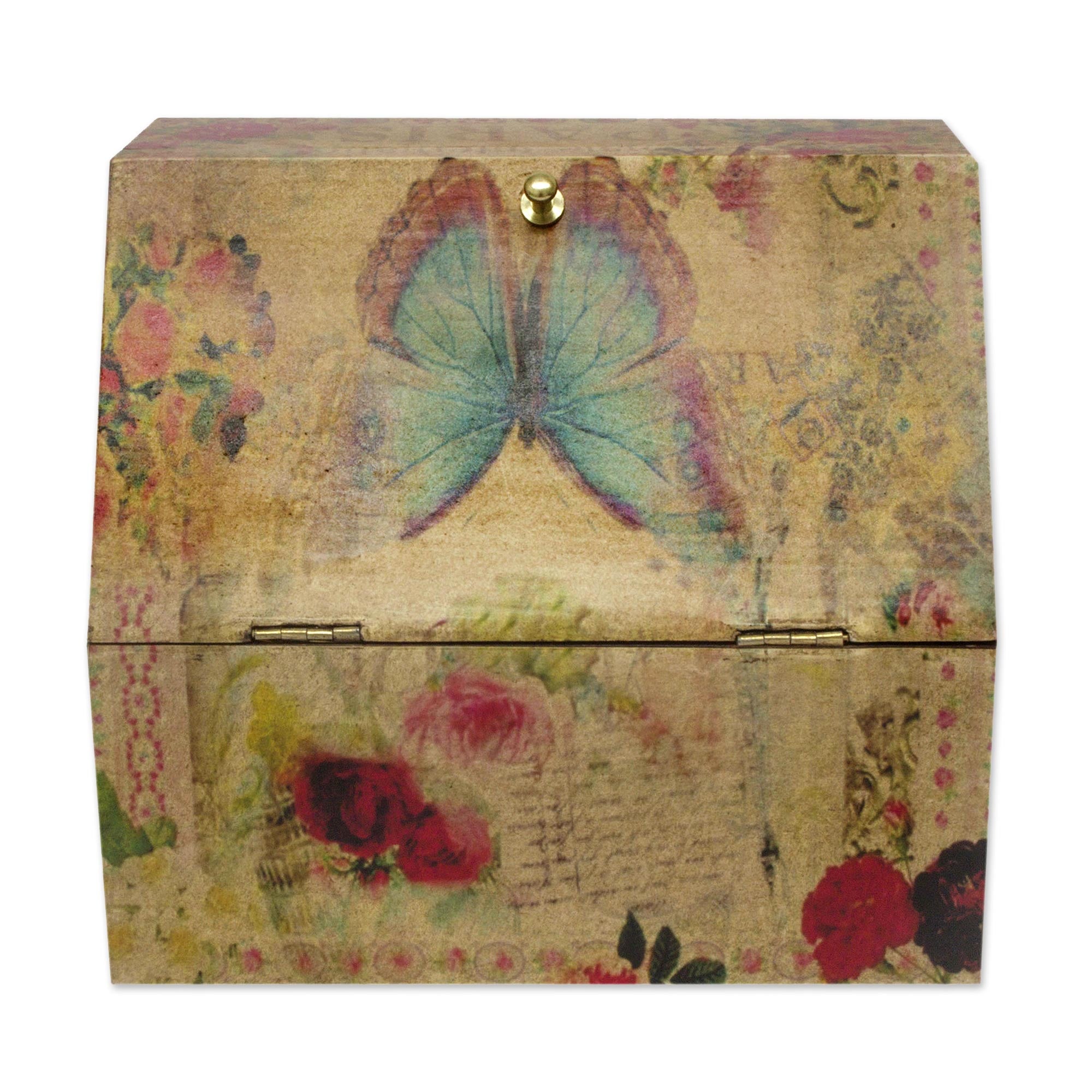 Premium Butterfly Enchantment Floral Decoupage Box with Hidden Drawer - Handcrafted Heirloom