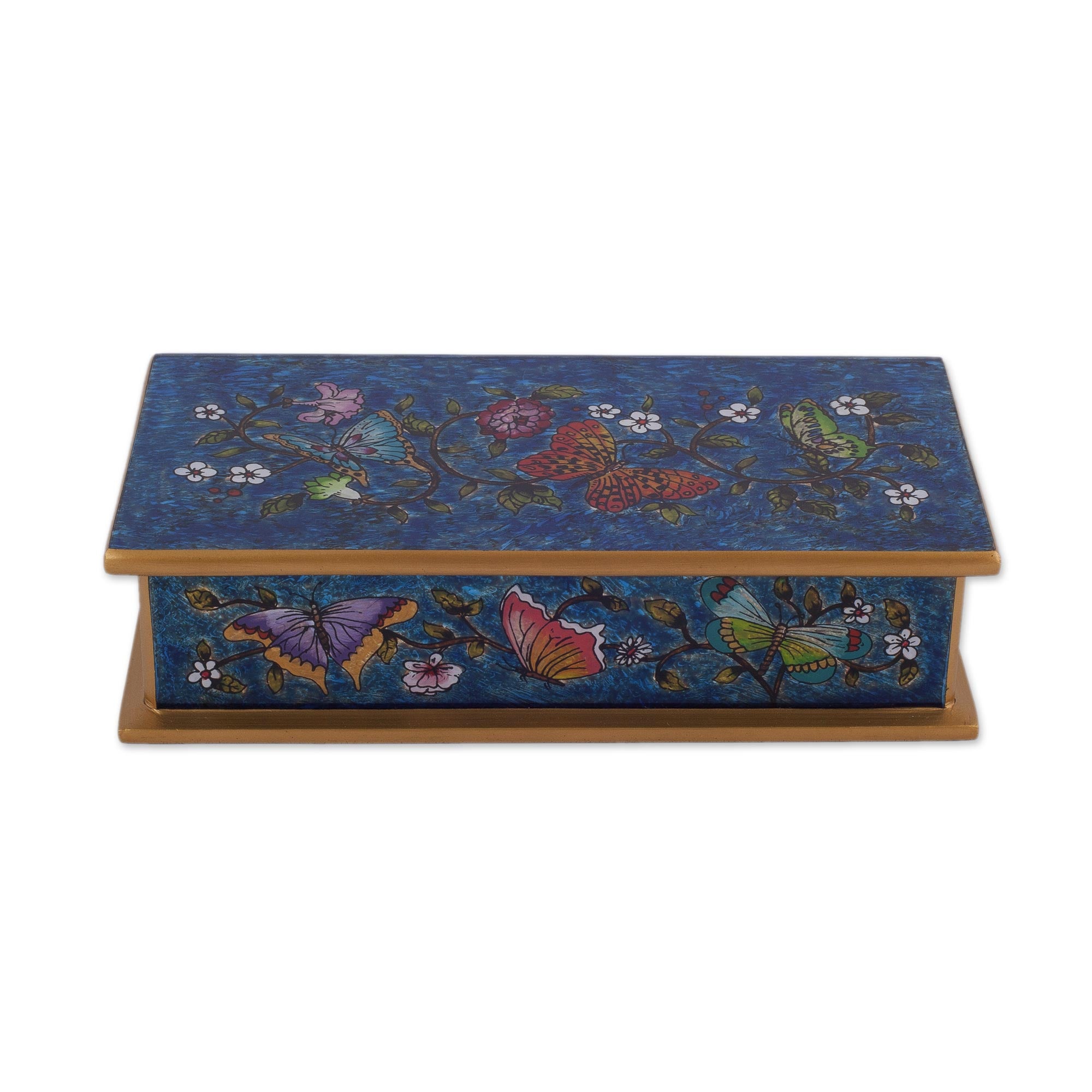 Premium Handcrafted Cyan Butterfly Jubilee Box - Fair Trade Artisan Treasure