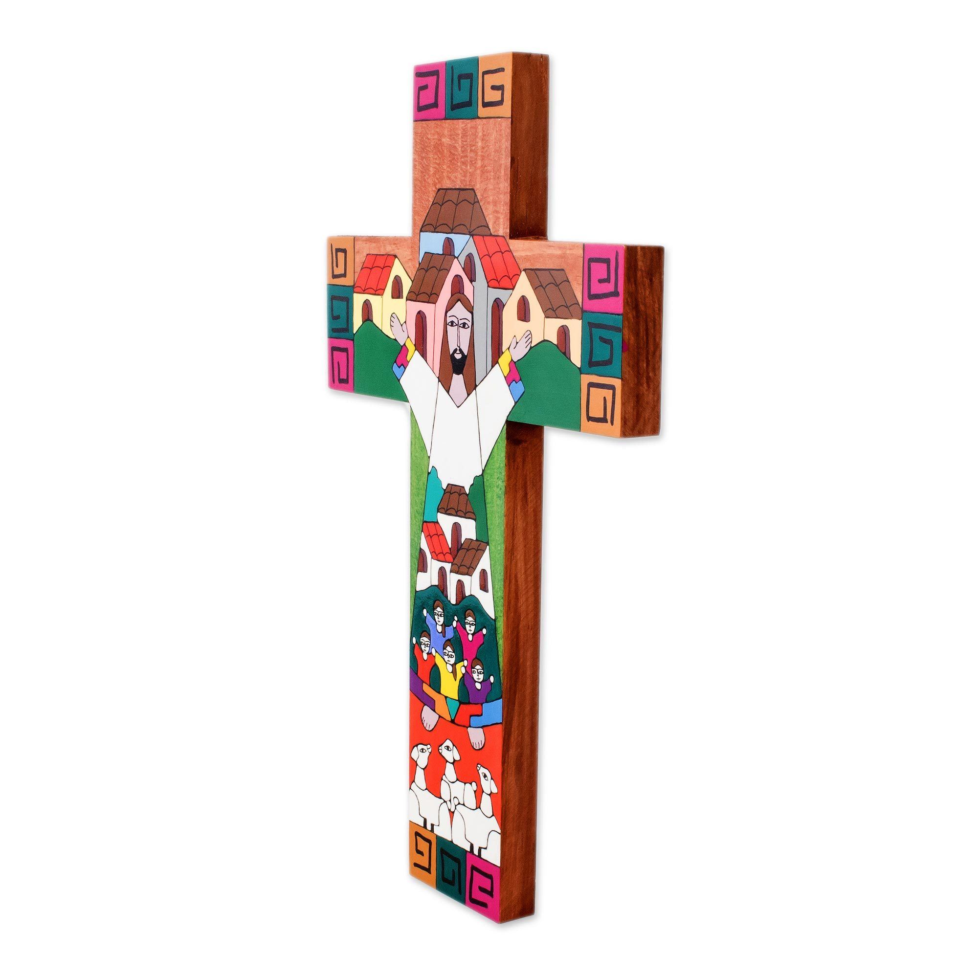 Premium Hand-Painted Pinewood Cross - Community of Love Collection