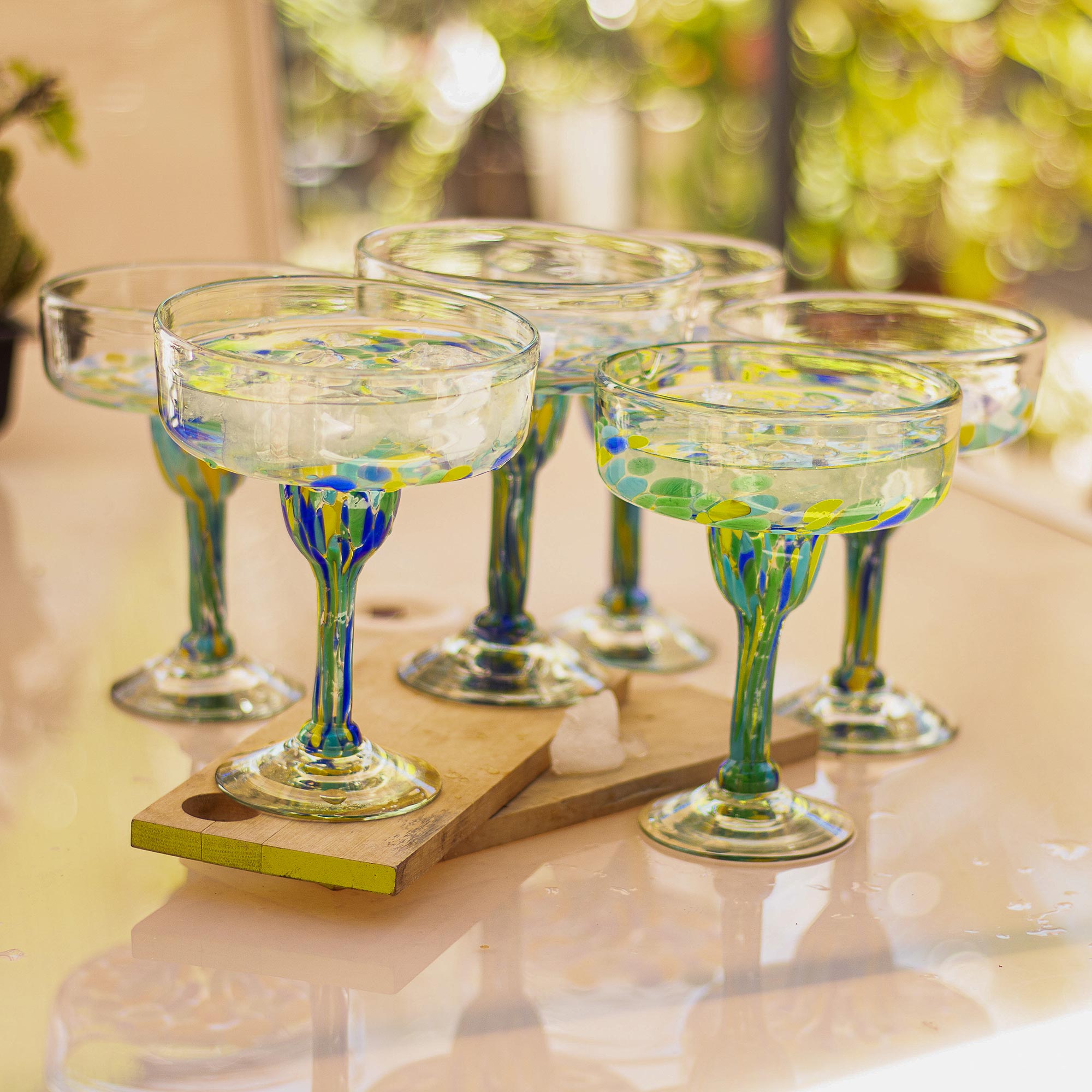 Premium Tropical Confetti Recycled Glass Margarita Glasses - Set of 6