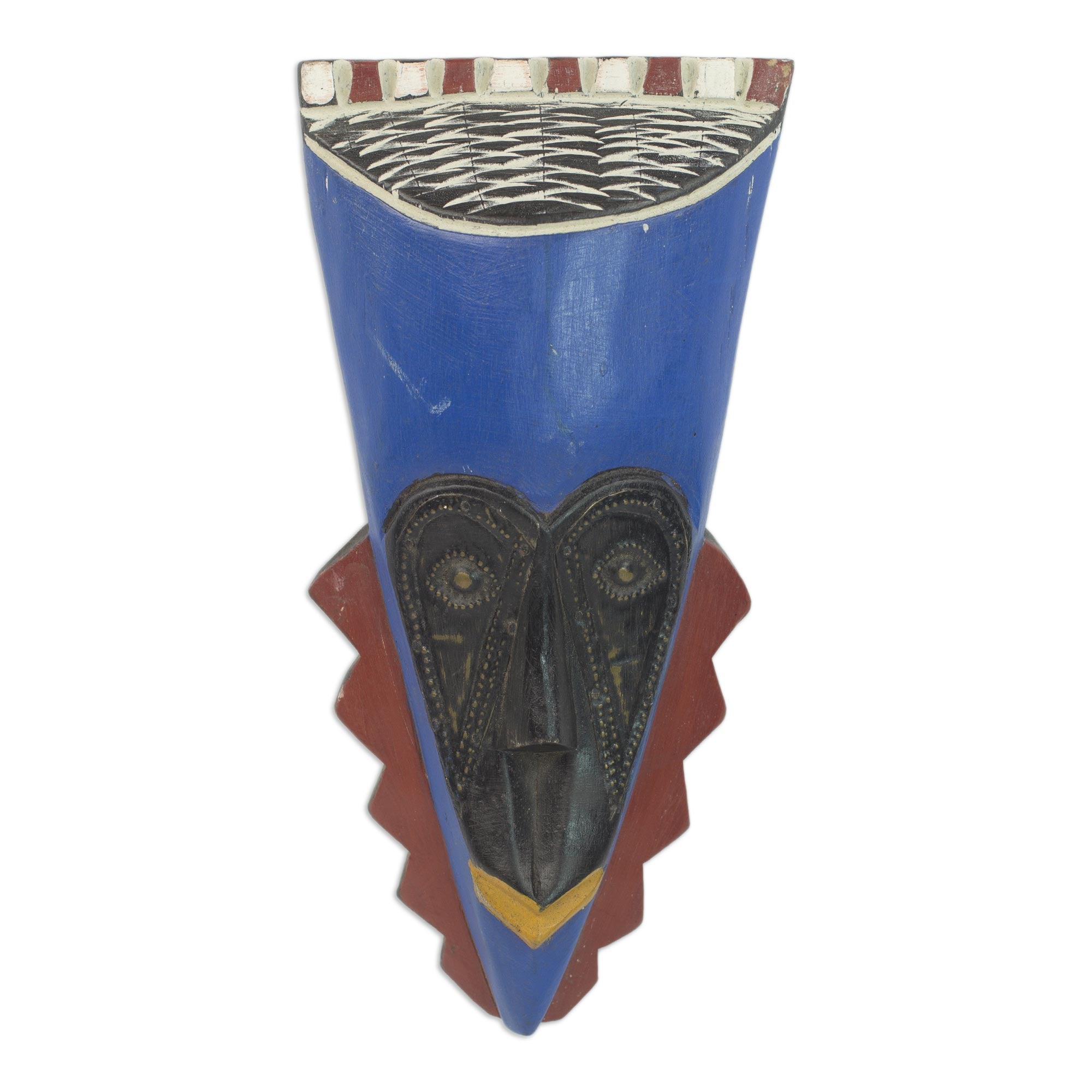 Premium Hand-Carved African Wall Mask - Harzeki, Brass Inlay Design