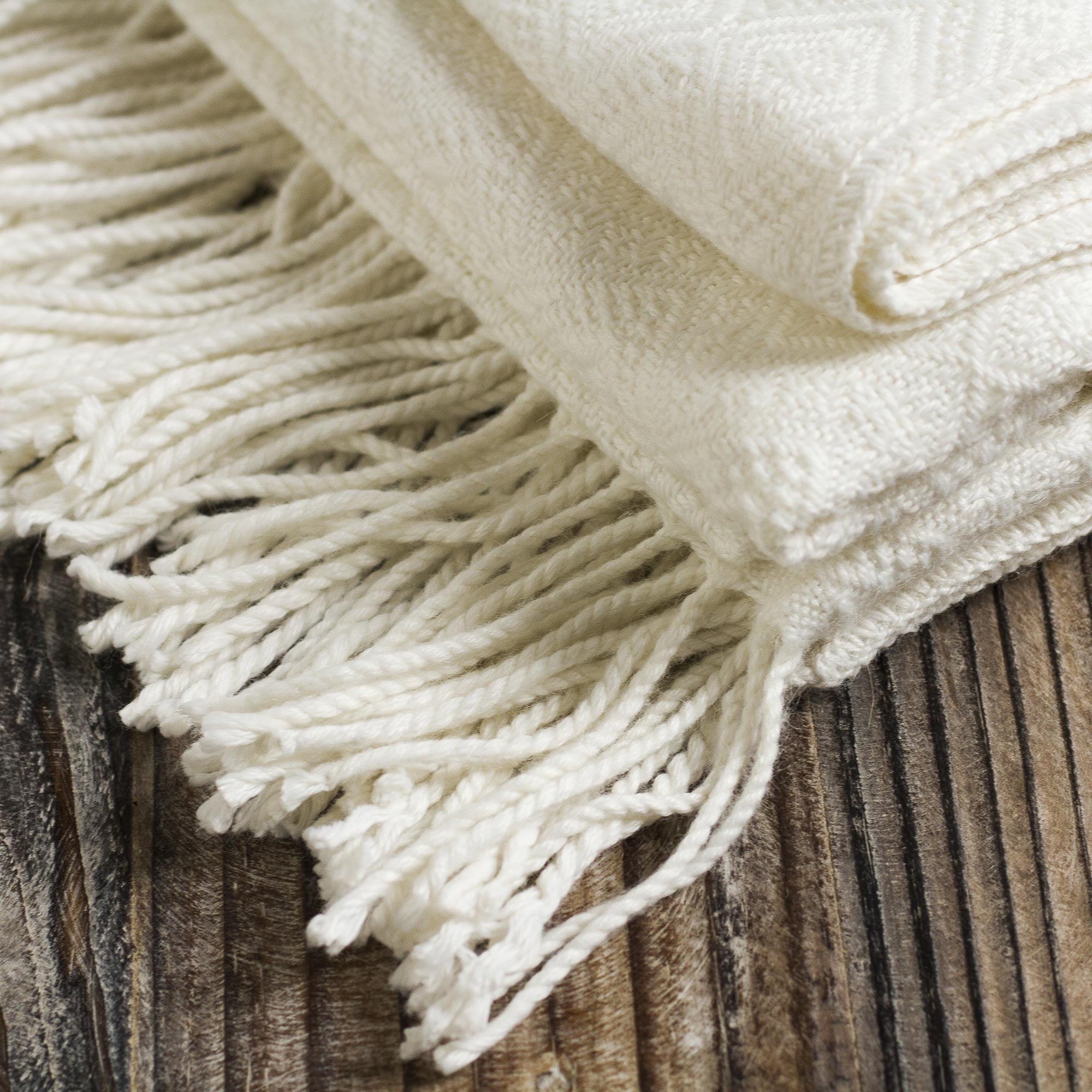 Premium Andean Textures Alpaca Blend Throw Blanket - Luxurious White Fringed Design