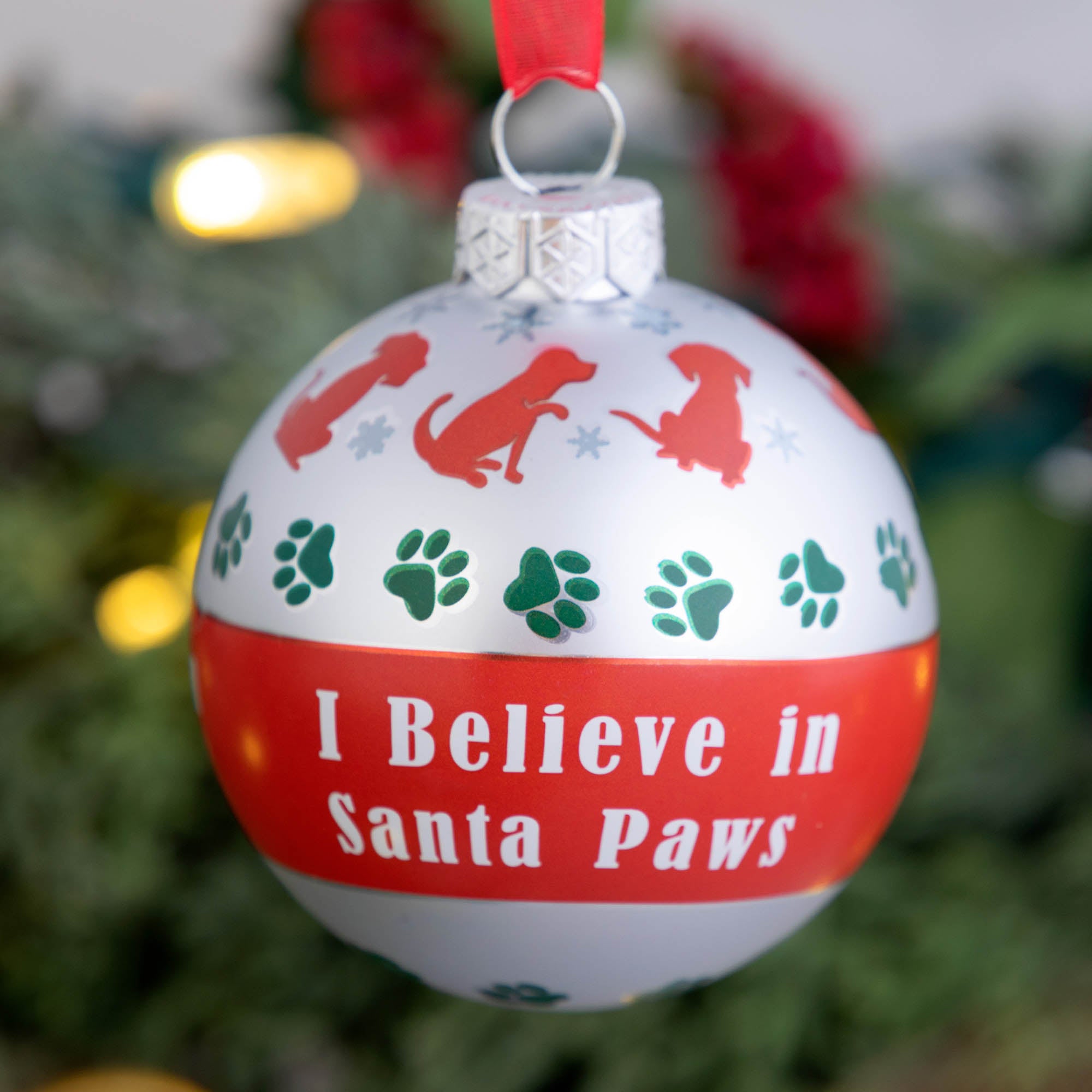 Premium Santa Paws Frosted Glass Ornament - Holiday Magic for Pet Lovers