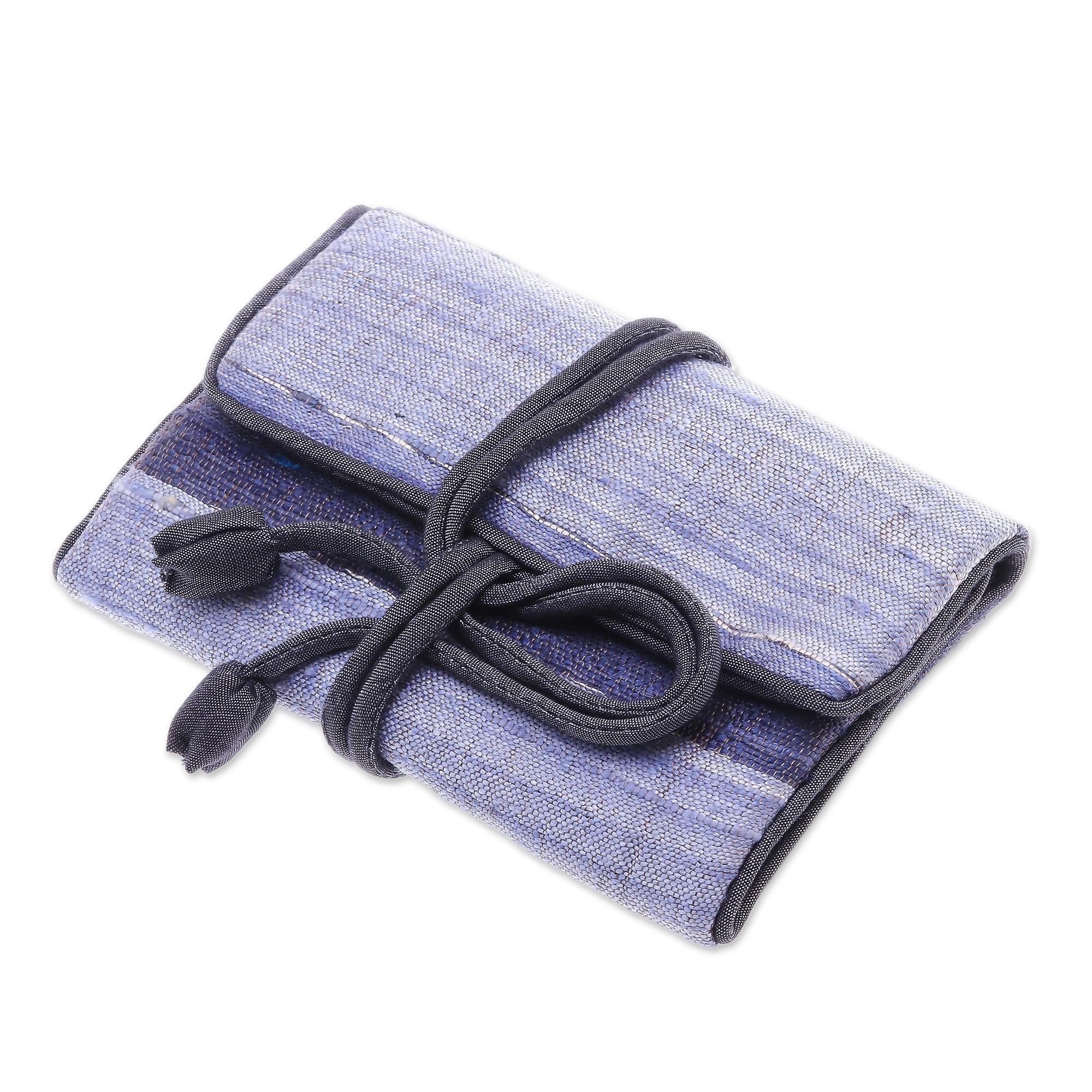 Premium Black & Grey Silk Jewelry Roll - Handcrafted by Thai Artisans