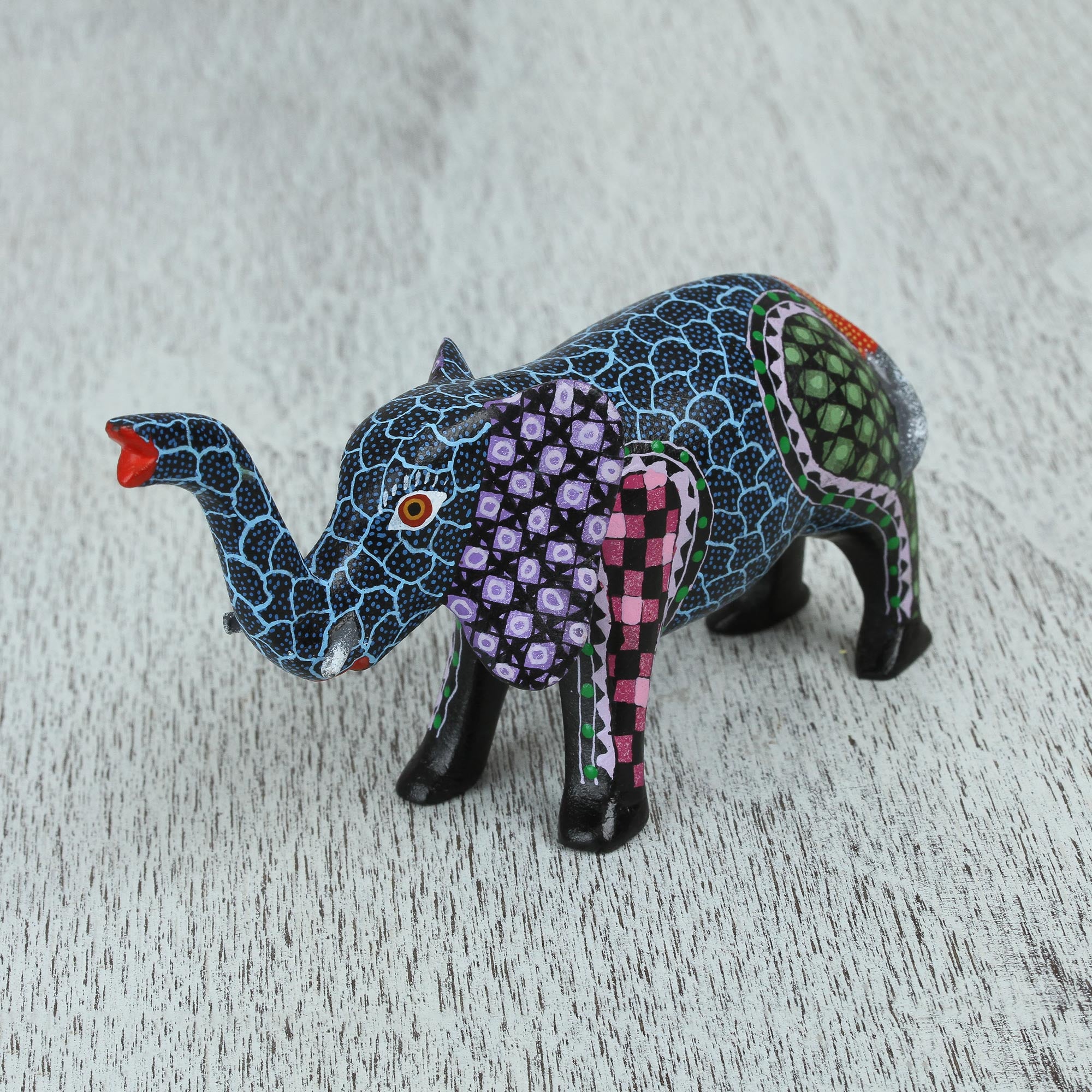 Premium Handcrafted Copal Wood Alebrije Elephant Figurine – Signed Artisan Collectible