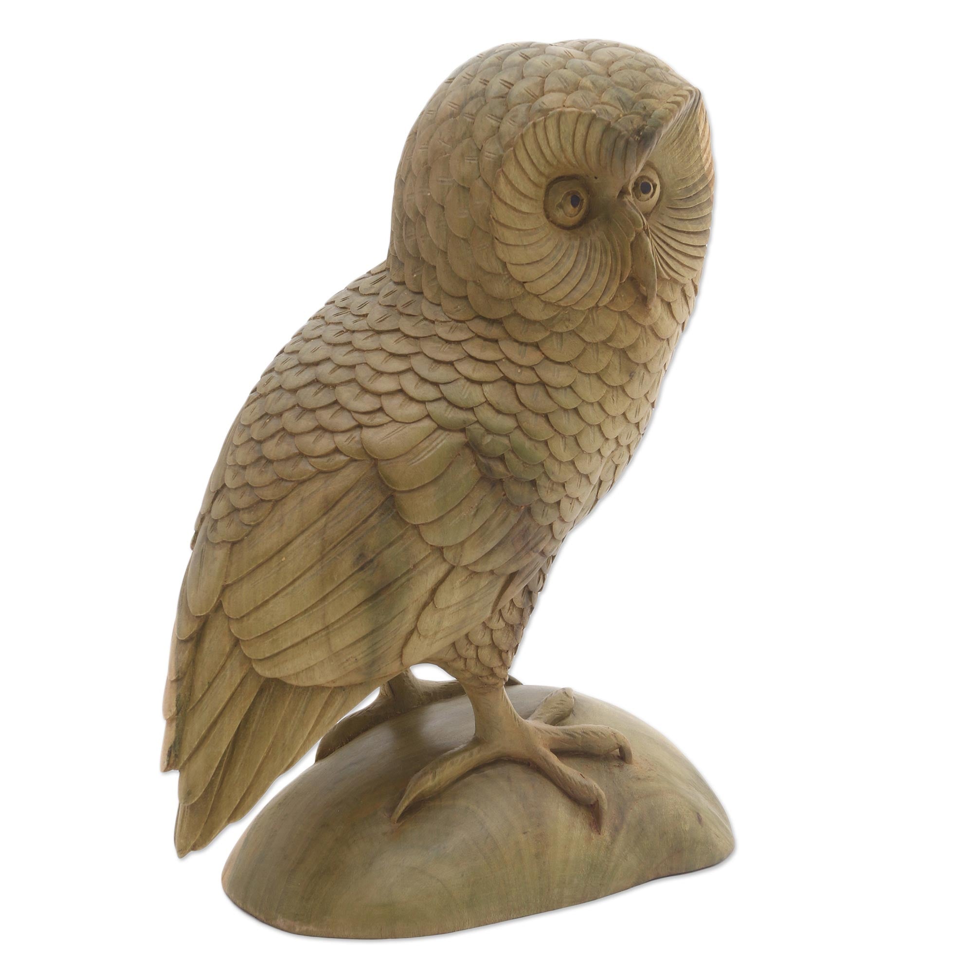 Premium Hand-Carved Hibiscus Wood Owl Sculpture – Intelligent Design from Bali