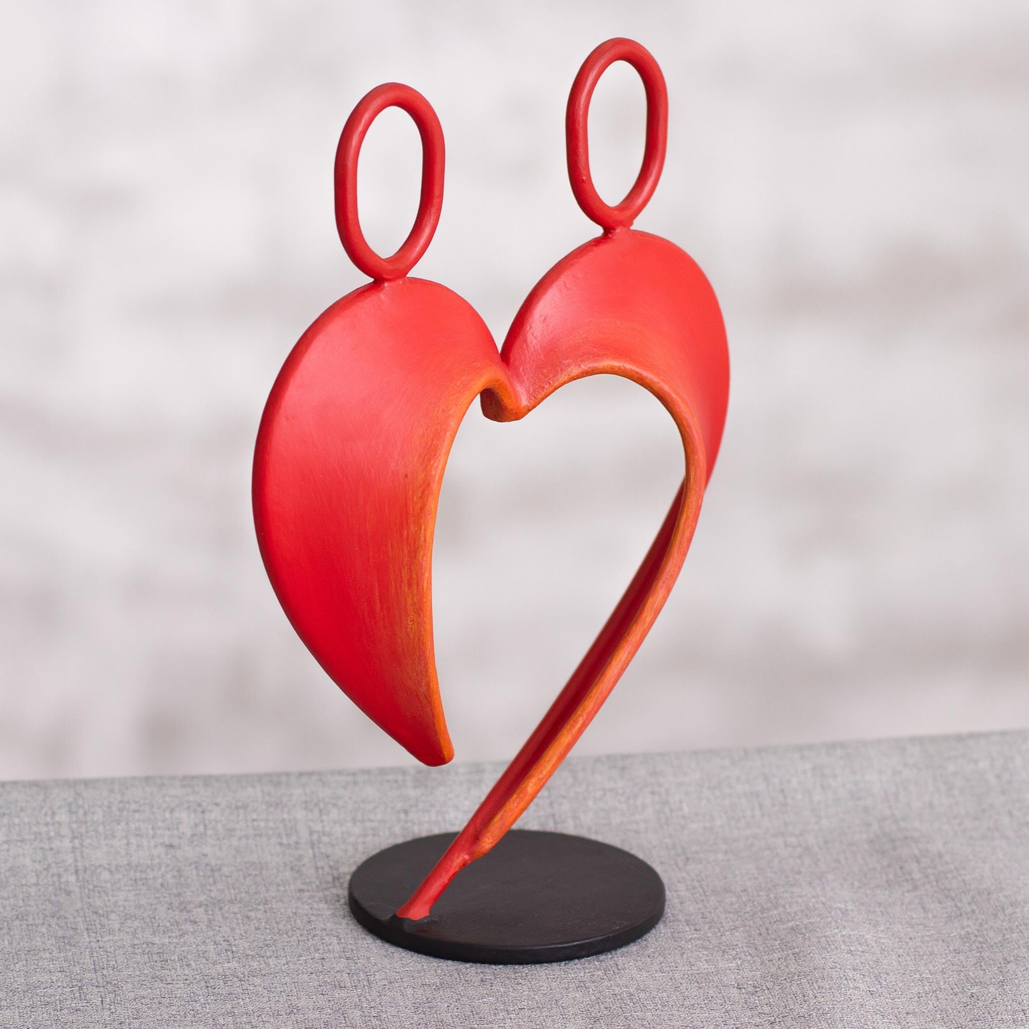 Premium Red Abstract Steel Heart Sculpture - Handcrafted Romantic Art from Peru
