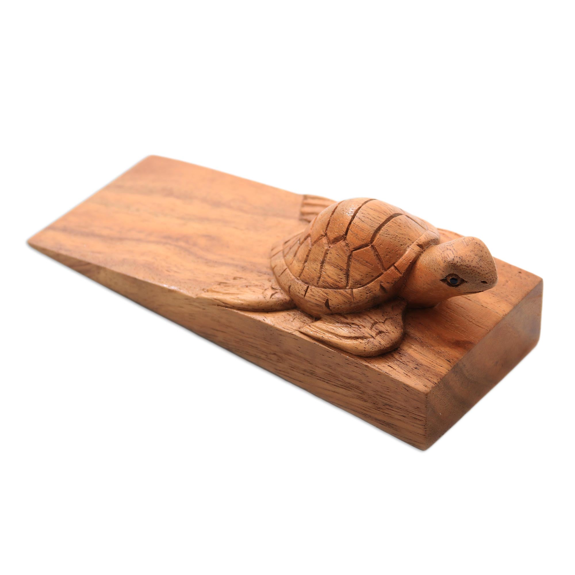 Premium Hand-Carved Baby Turtle Wooden Door Stopper