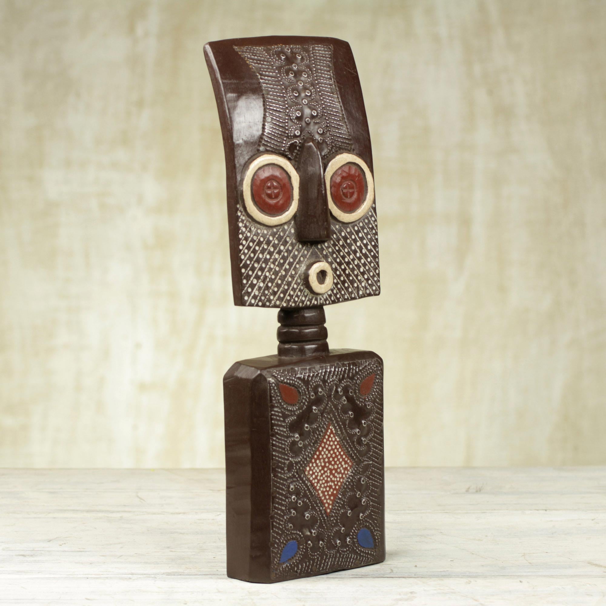 Premium Ahomka Mask: Handcrafted Ghanaian Sese Wood Sculpture with Aluminum Plating