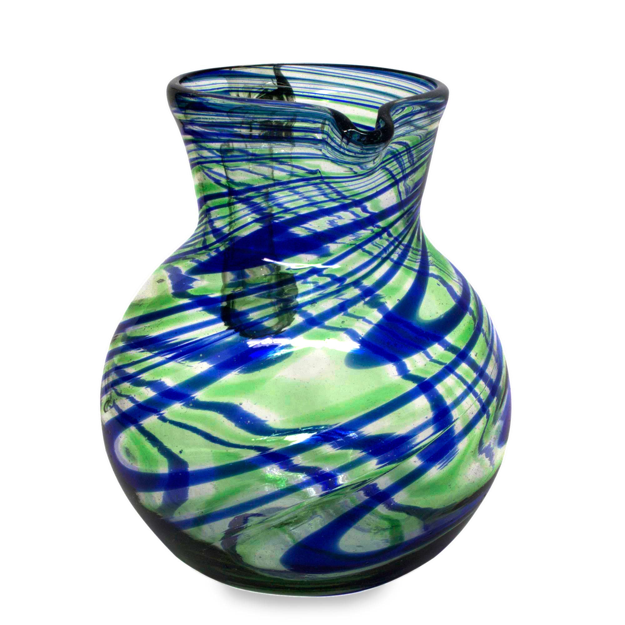 Premium Handcrafted Blue & Green Swirl Glass Pitcher - 84 oz | Artisan Mexican Design