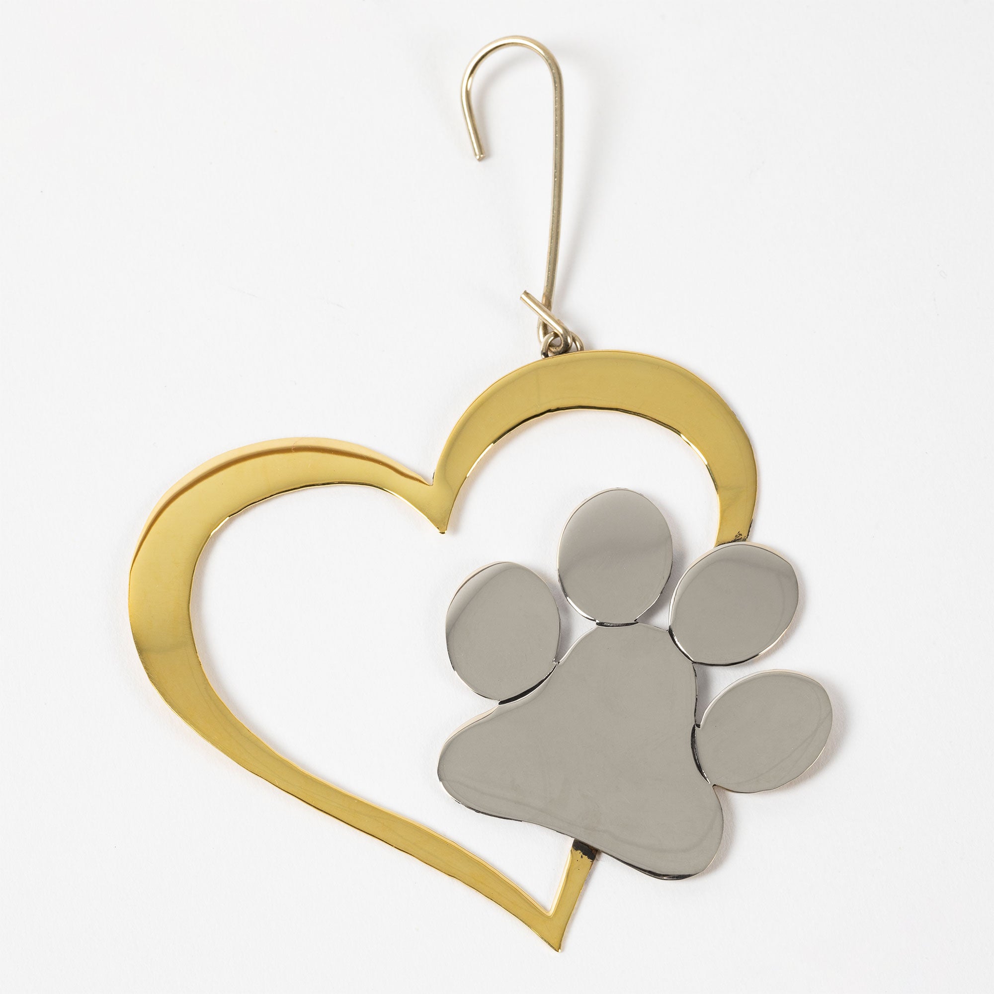 Premium Paw Print Heart Ornament - Handcrafted Mixed Metal Decor