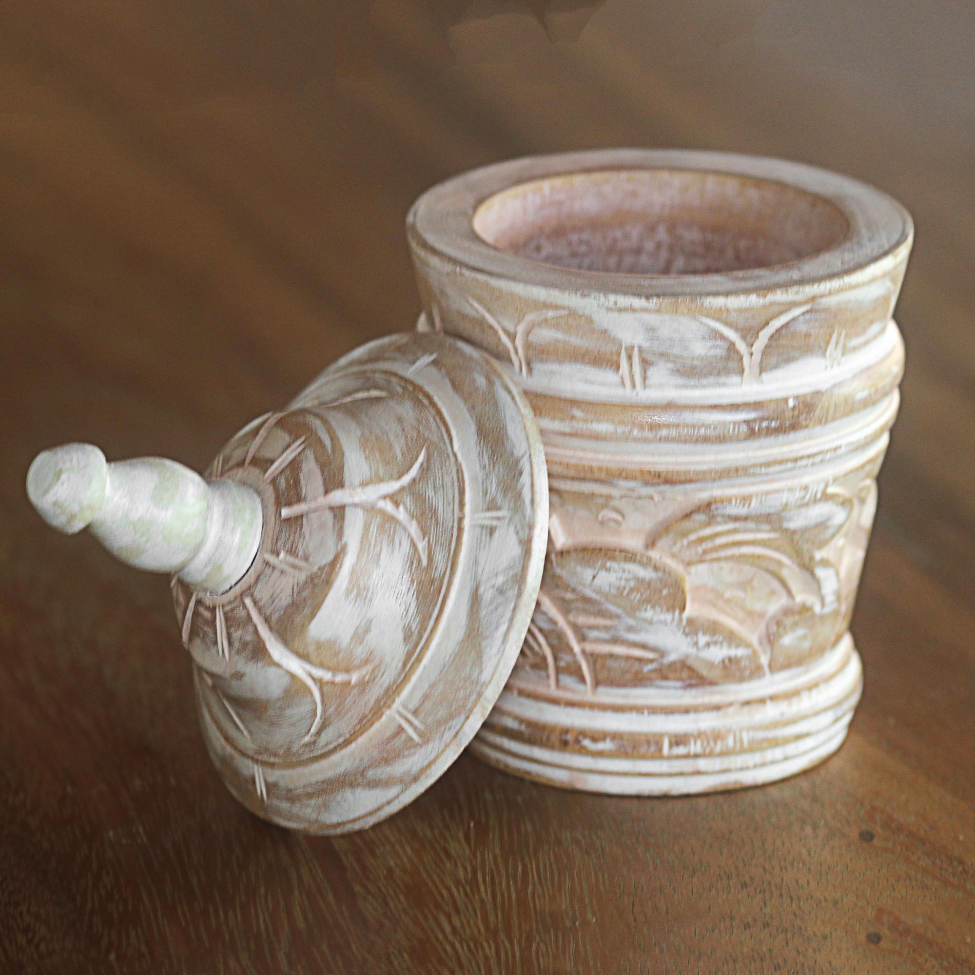 Premium Hand-Carved Mahogany Wood Box - Floral Spire Design from Bali