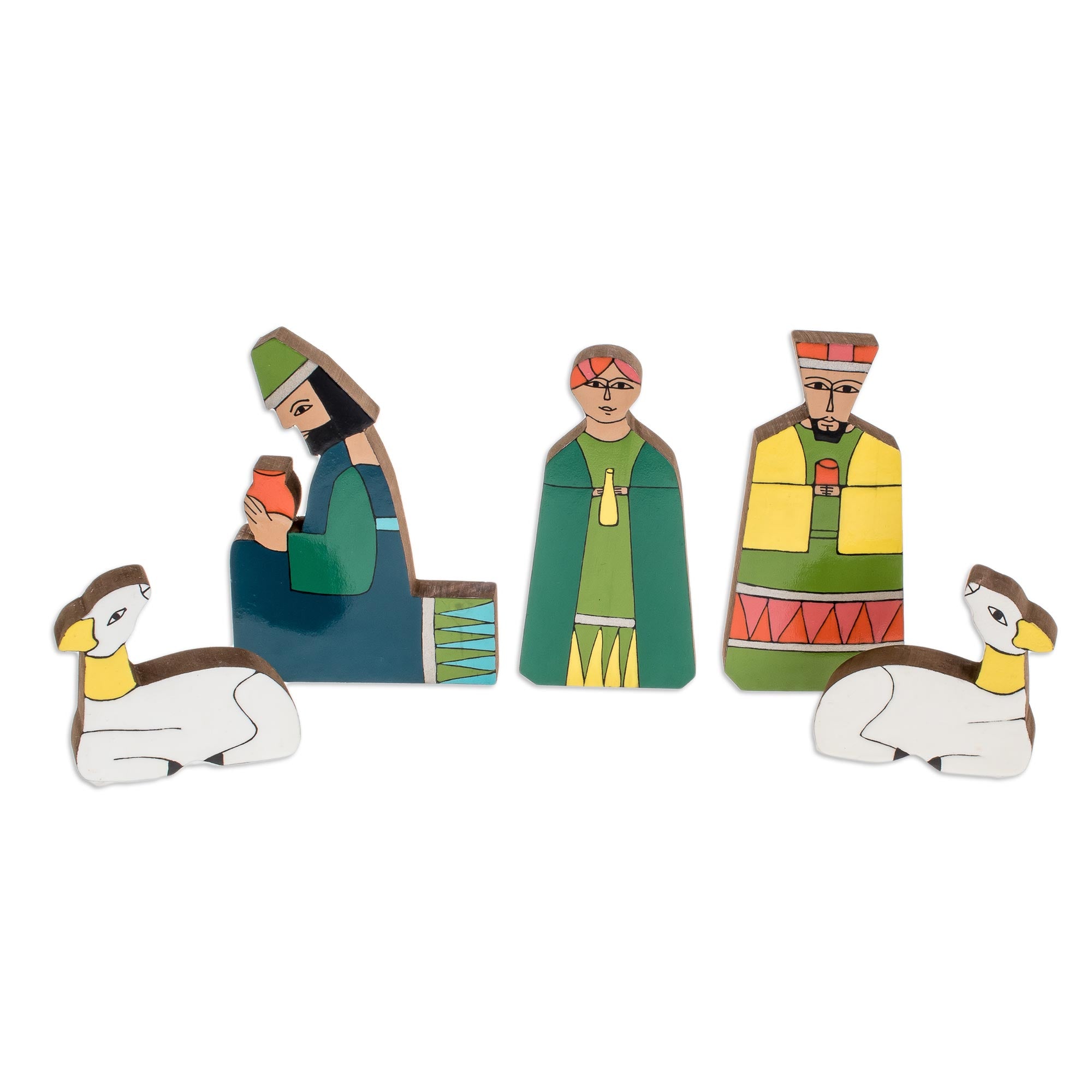 Premium Handcrafted Pinewood Nativity Scene - God's Gift Collection (11 Pieces)