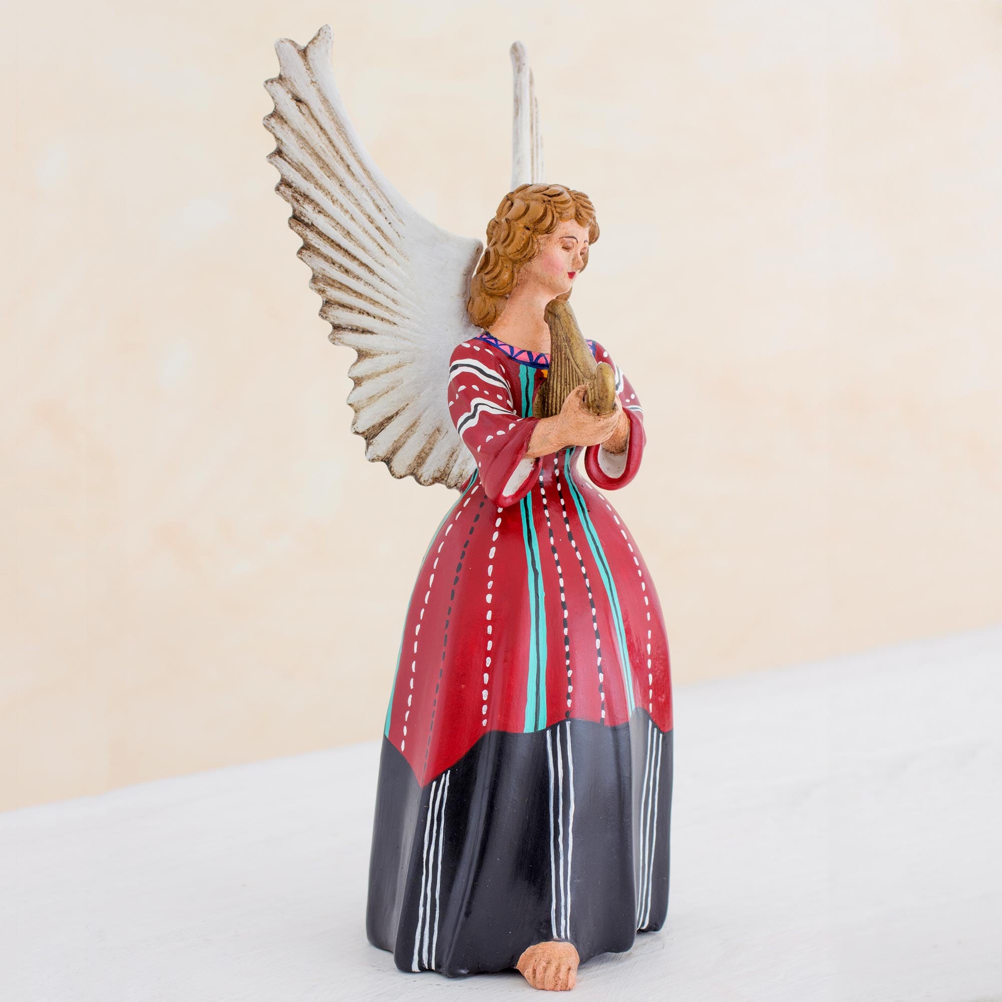 Premium Handcrafted Ceramic Angel from Sololá, Guatemala - 11 Inch