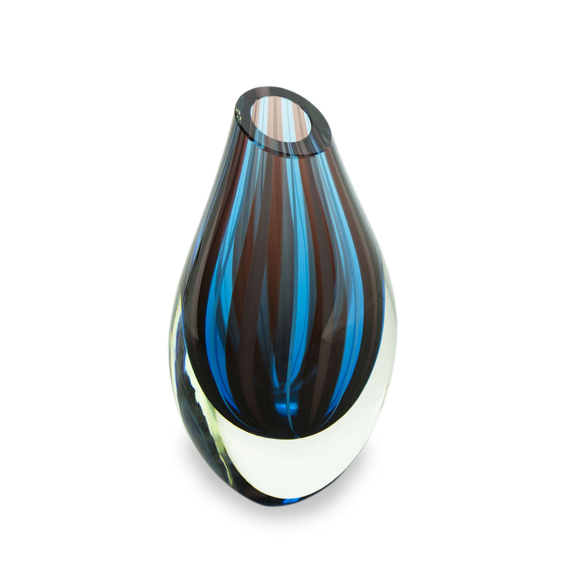 Premium Mystic Murano Handblown Art Glass Vase - Blue & Red Flames