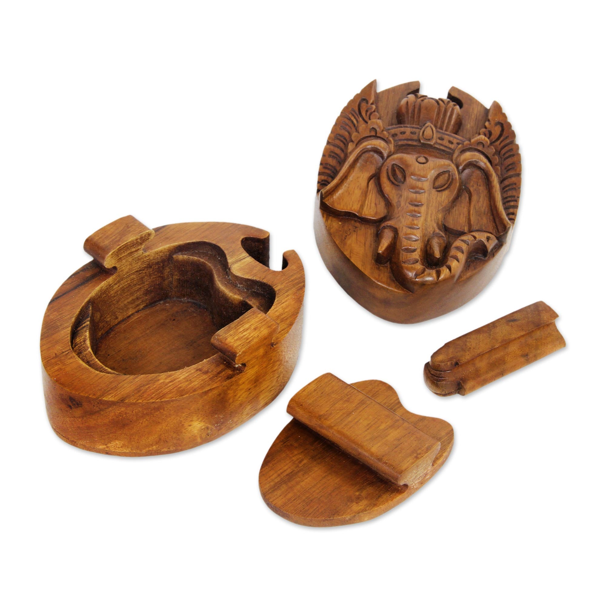 Premium Hand-Carved Ganesha Puzzle Box – Balinese Suar Wood Treasure Chest