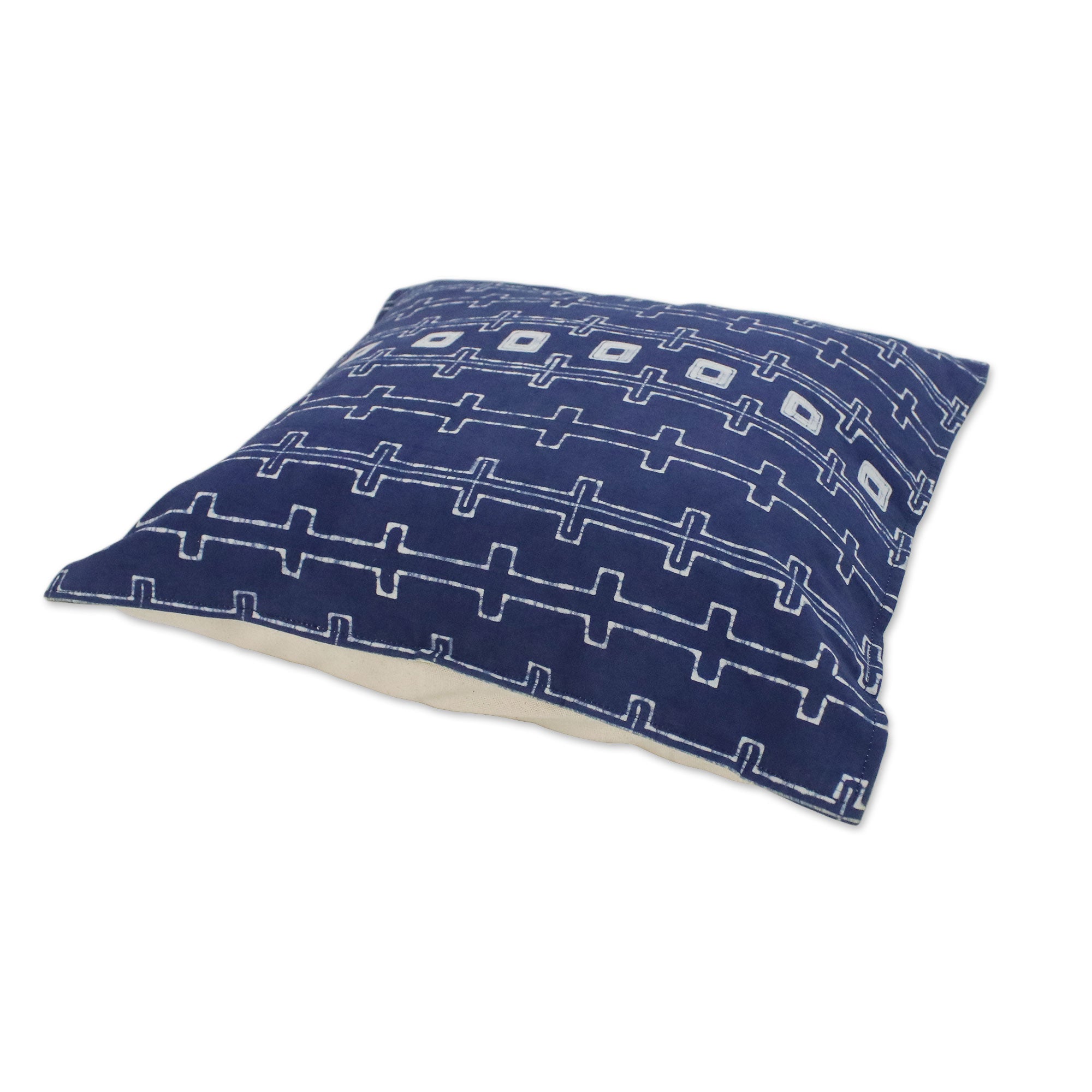Premium Indigo Chains Batik Cotton Cushion Covers - Handcrafted in Thailand (Pair)