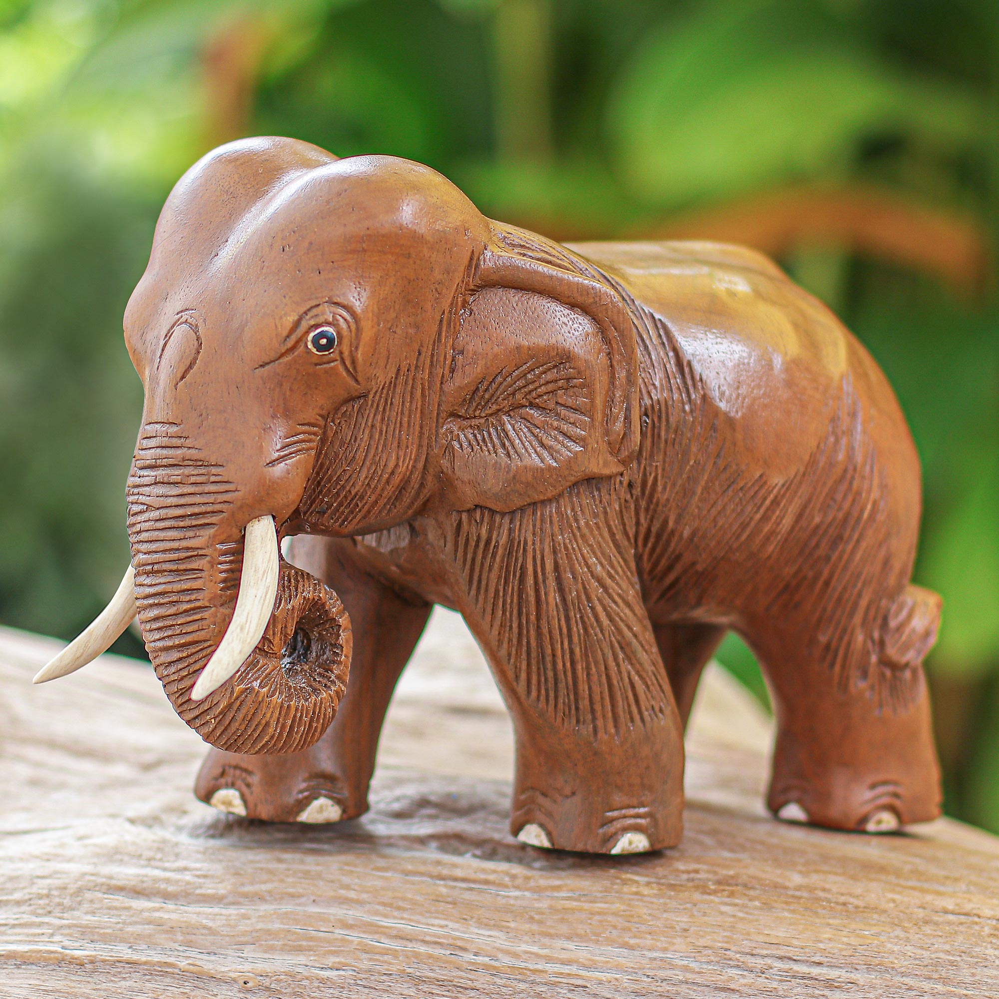 Premium Majestic Elephant Sculpture - Handcrafted Rain Tree Wood Art from Thailand
