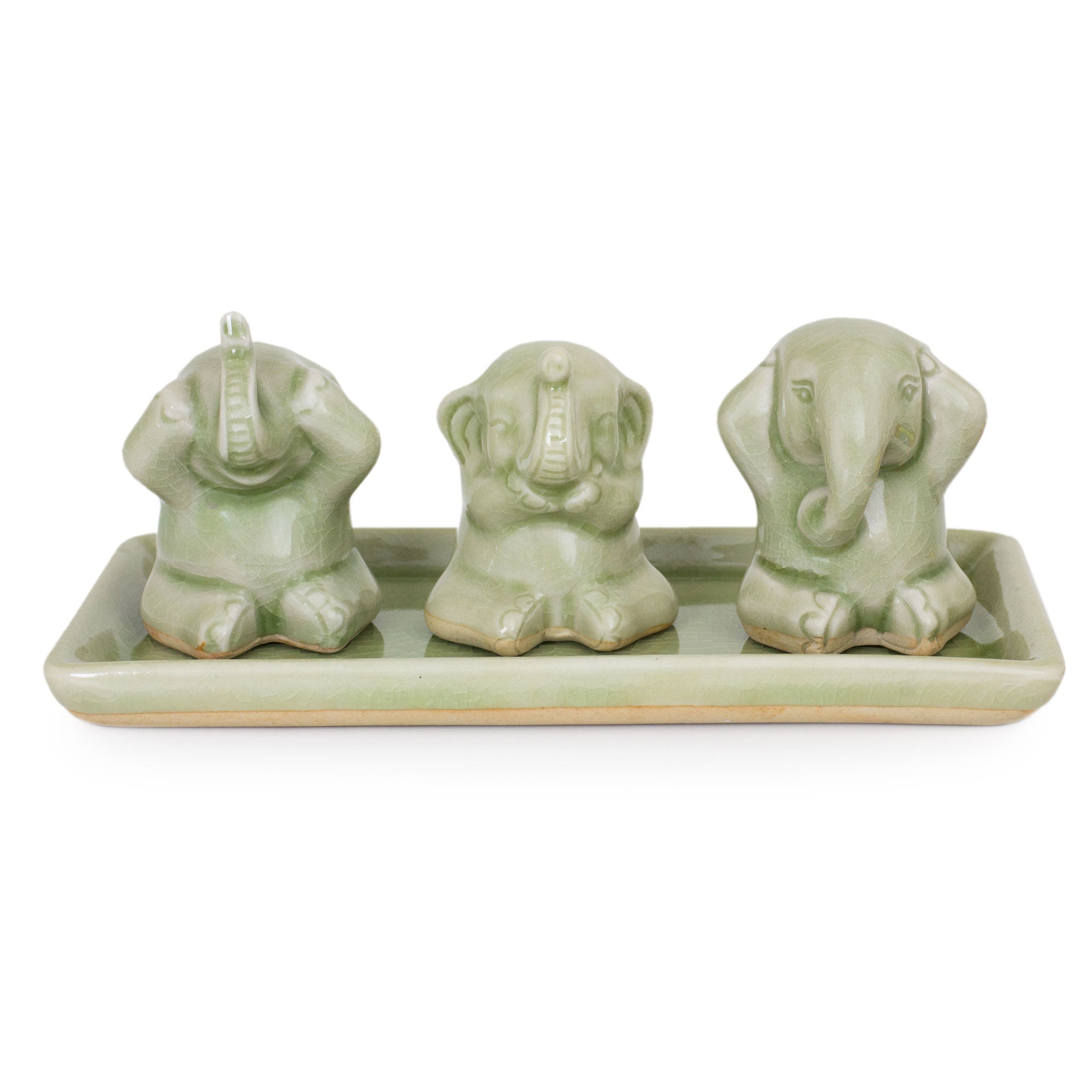 Premium Celadon Elephant Figurines - Set of 3 (Life Lessons Collection)