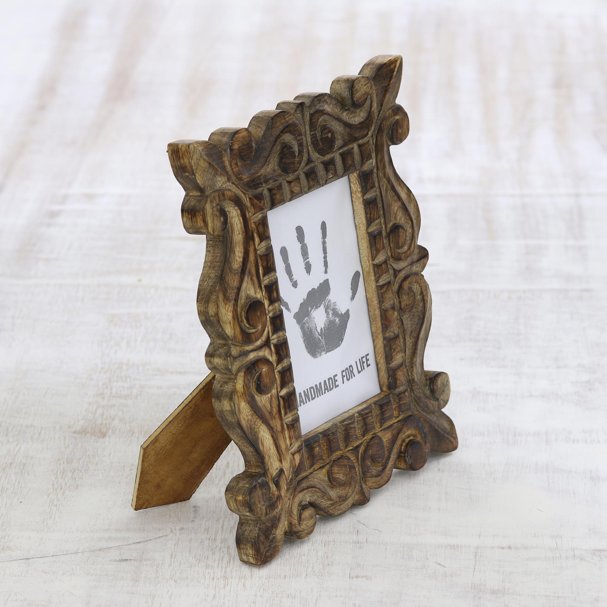 Premium Mughal Majesty Hand-Carved Mango Wood Photo Frame - 4x6 Inch Ornate Design