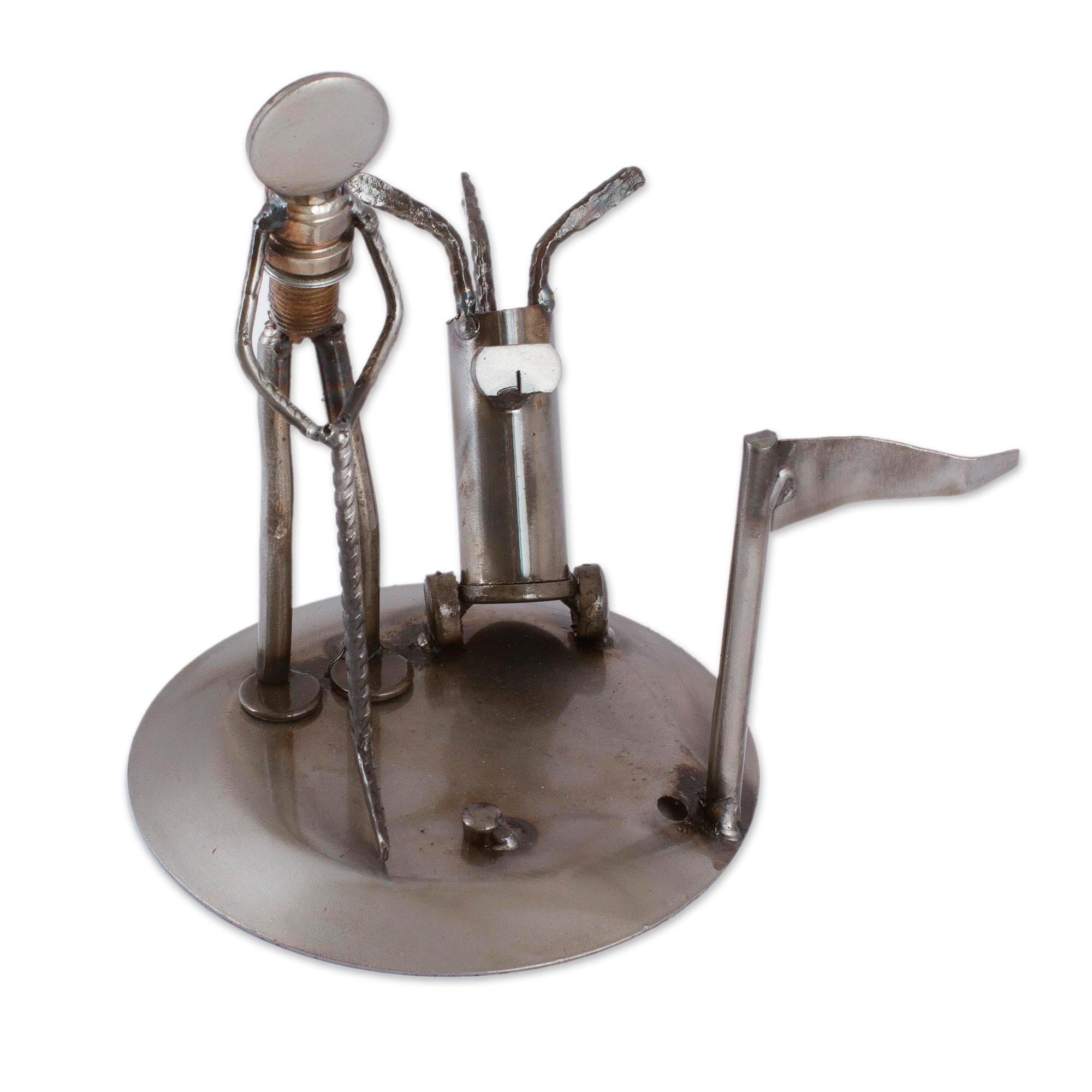 Premium Recycled Metal Golfer Sculpture - Eco-Friendly Art Piece
