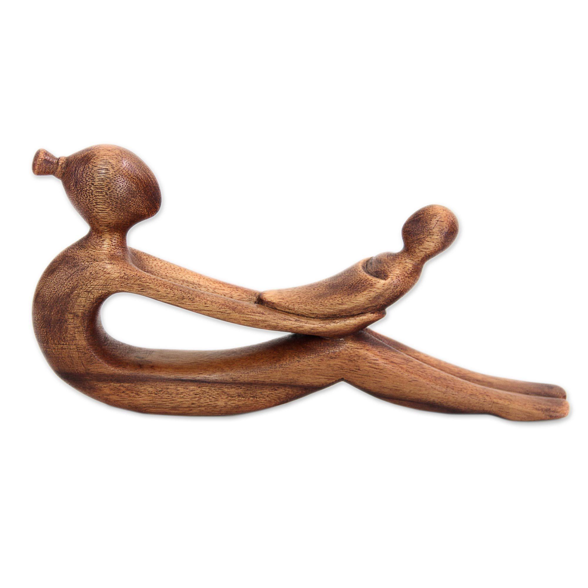 Premium Mother's Love Suar Wood Sculpture - Handcrafted Modern Art