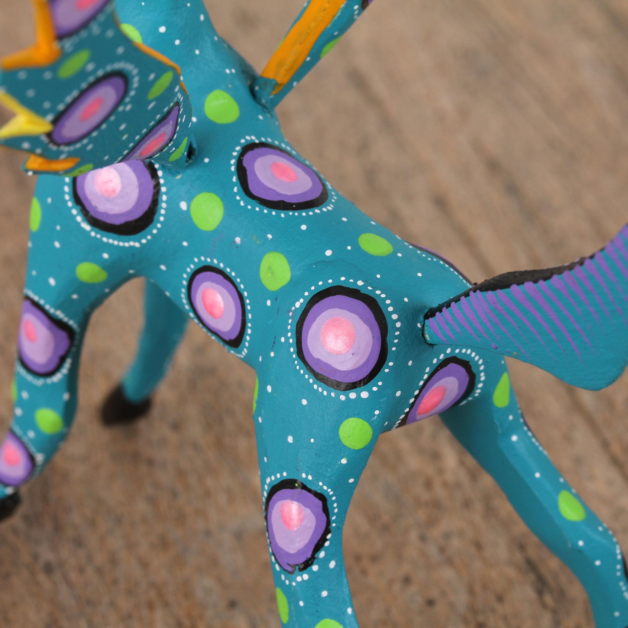 Premium Handcrafted Teal Alebrije Gazelle with Multicolor Artisan Motifs