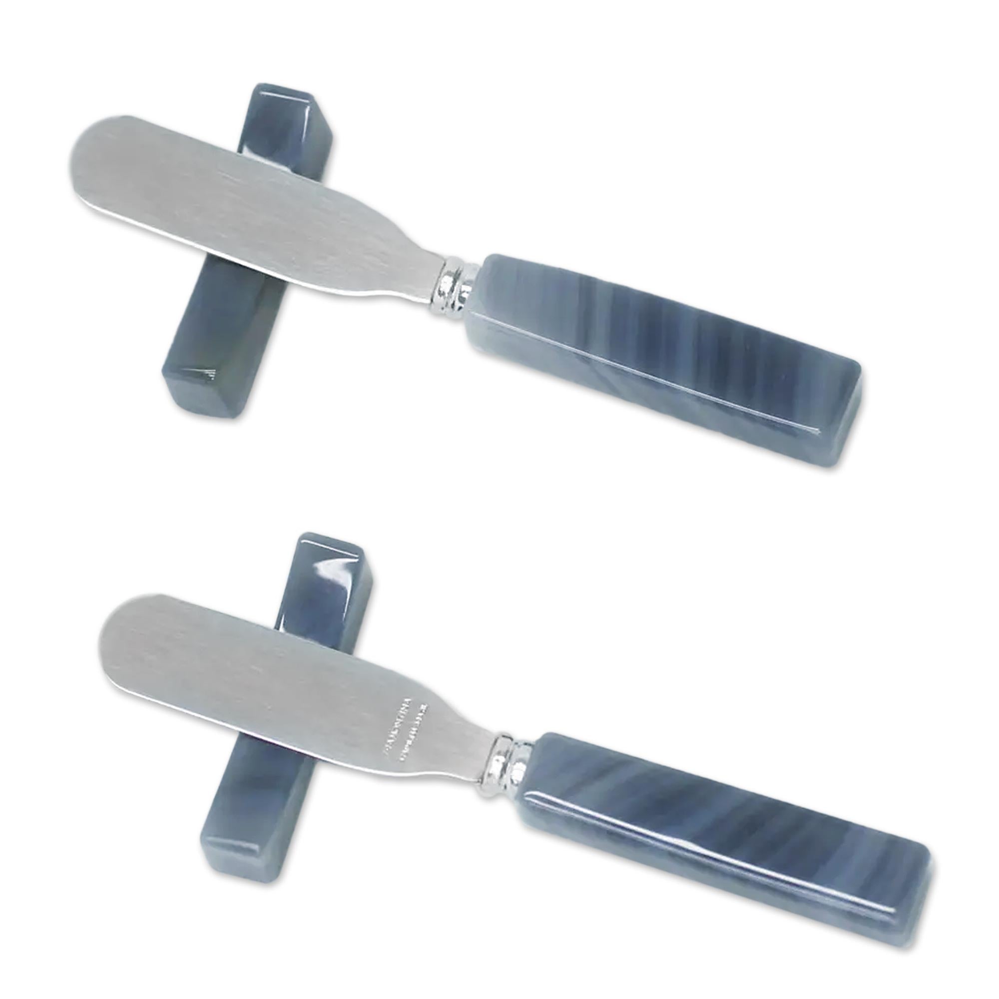 Premium Hypnotic Gray Agate Spreader Knives & Rests Set - Ultimate Kitchen Upgrade