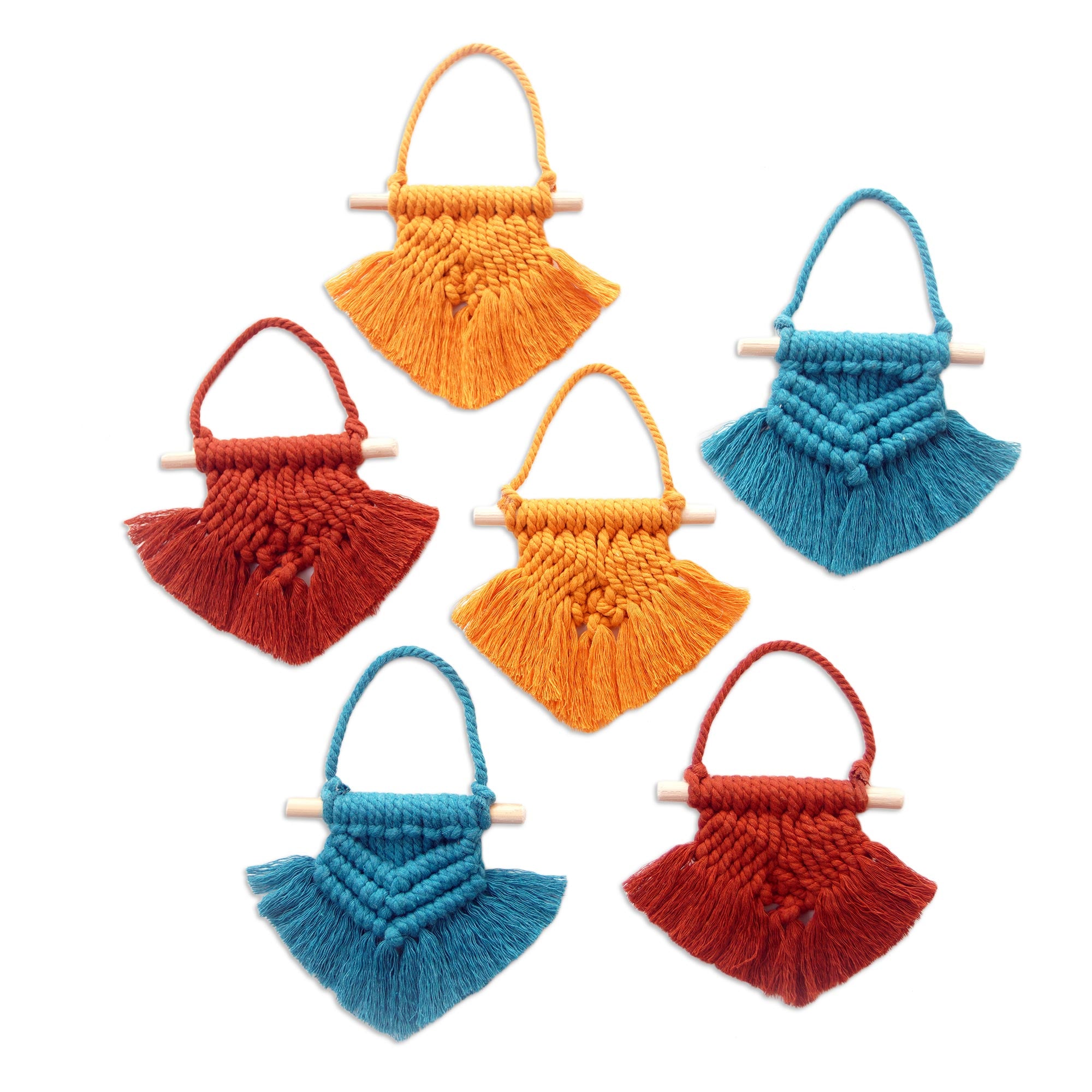 Premium Boho Christmas Ornaments - Handwoven Cotton Holiday Decor (Set of 6)