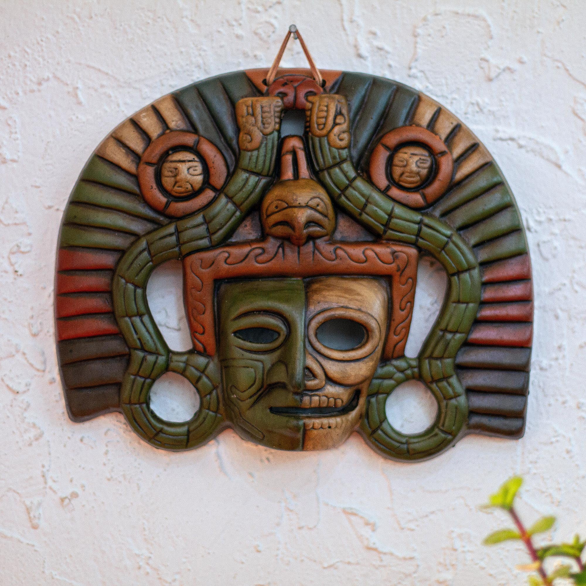 Premium Aztec Duality Life and Death Ceramic Mask - Authentic Pre-Hispanic Replica