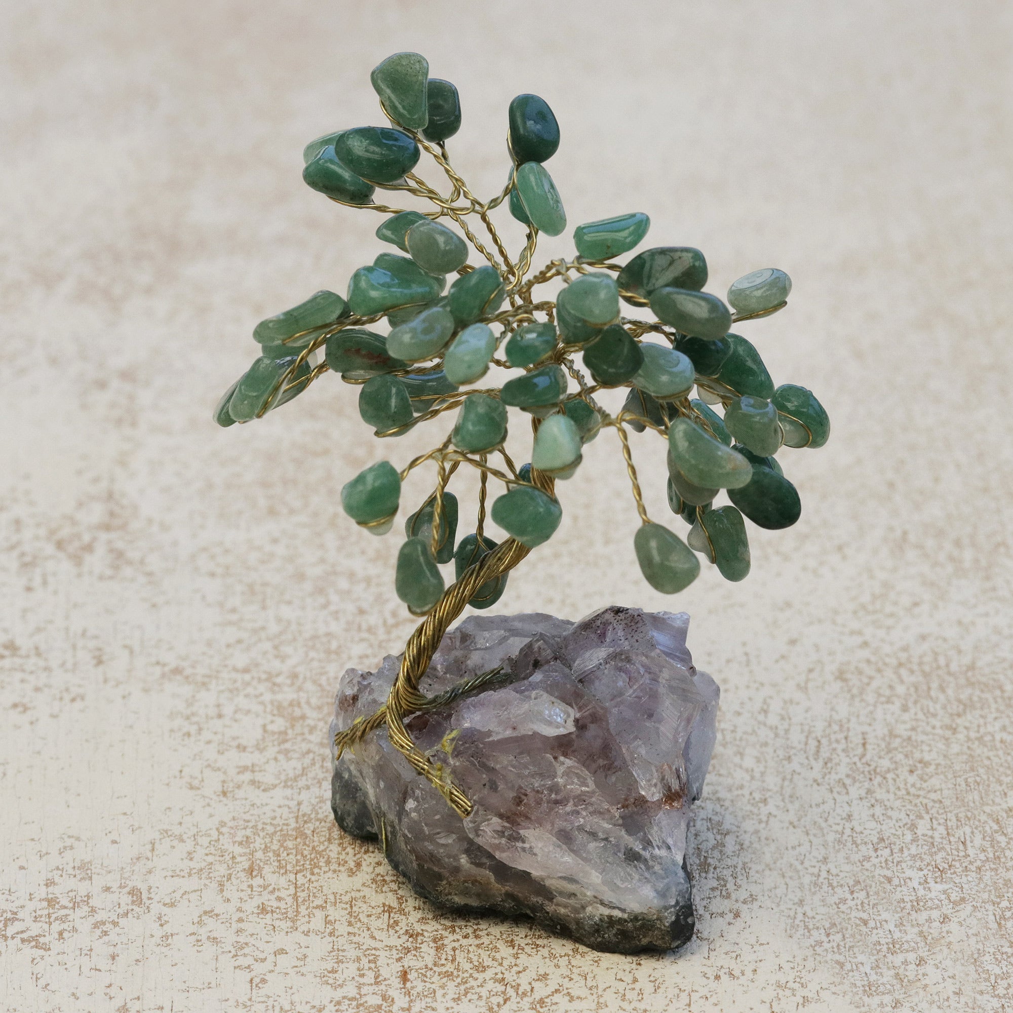 Premium Hope & Happiness Mini Gemstone Tree Sculpture - Green Quartz & Amethyst
