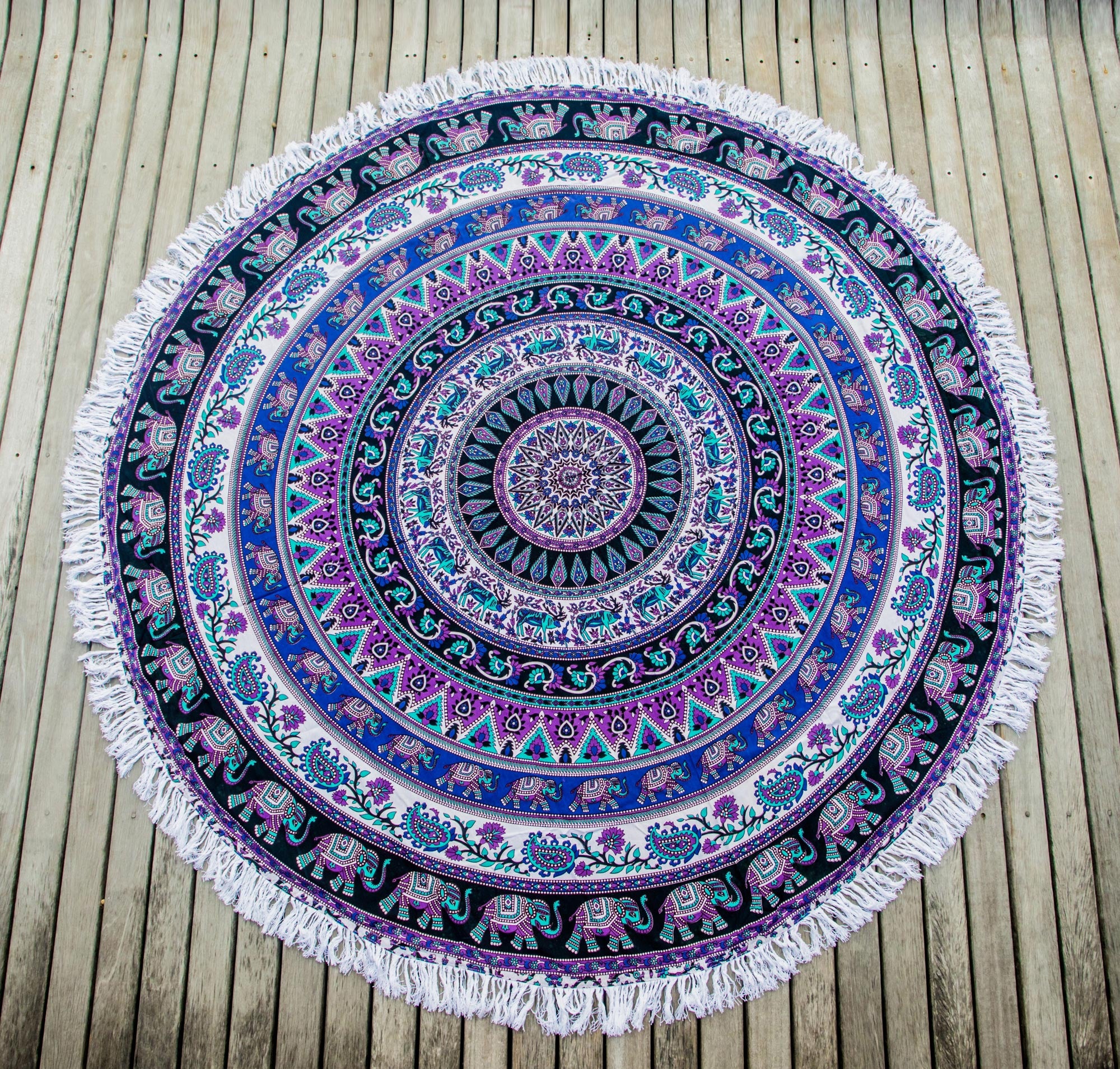 Premium Indian Cotton Mandala Roundie - Elephant & Floral Design