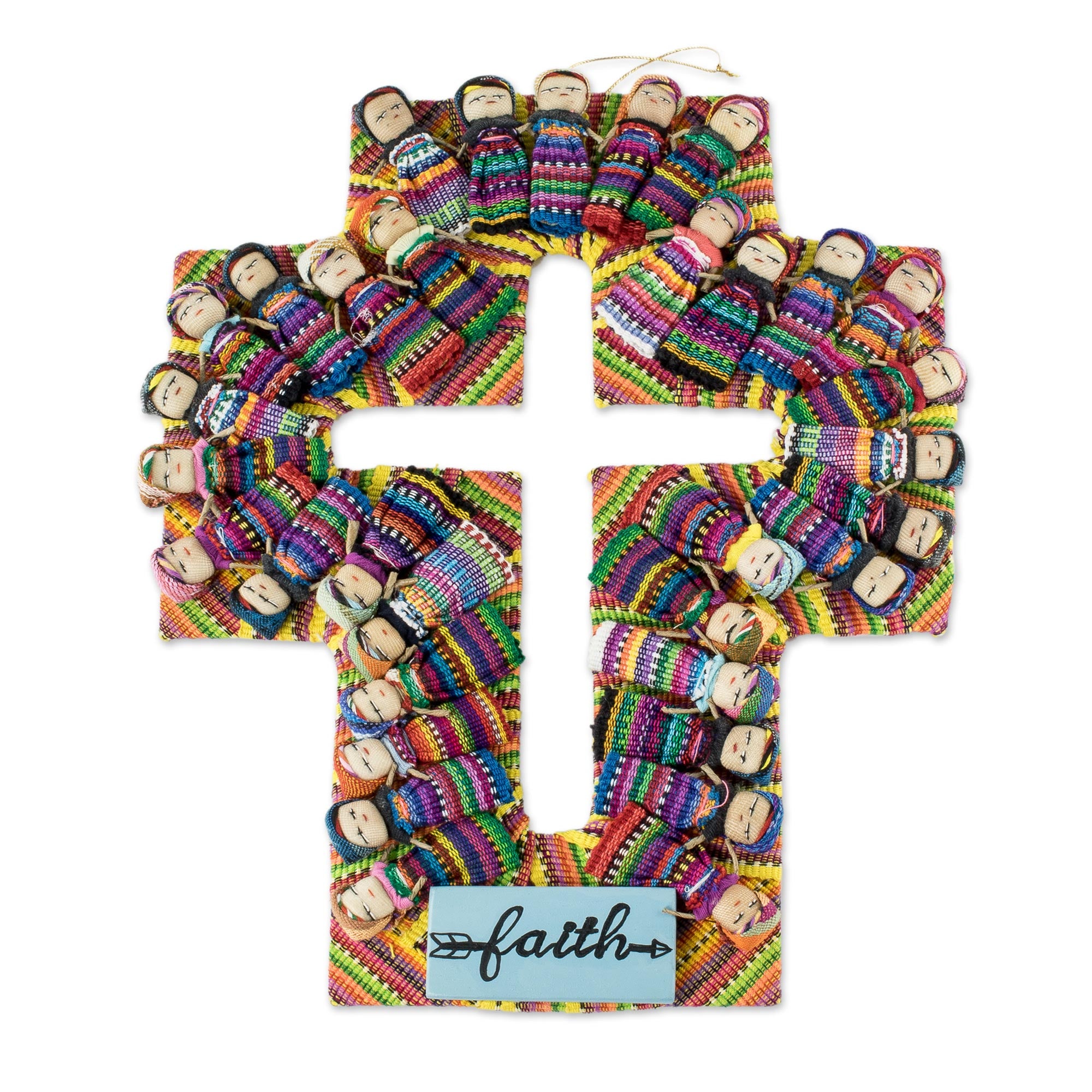 Premium Handmade Guatemalan Worry Doll Cross - Faith-Inspired Wall Art