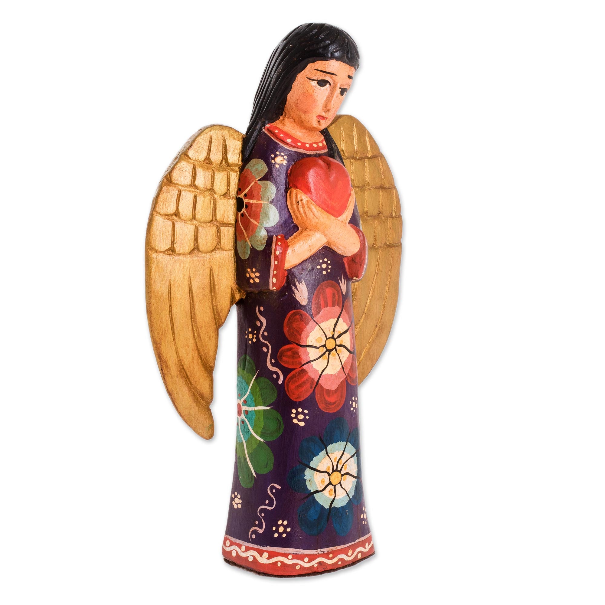 Premium Handcrafted Angel Sculpture - Floral Pinewood Art from Guatemala