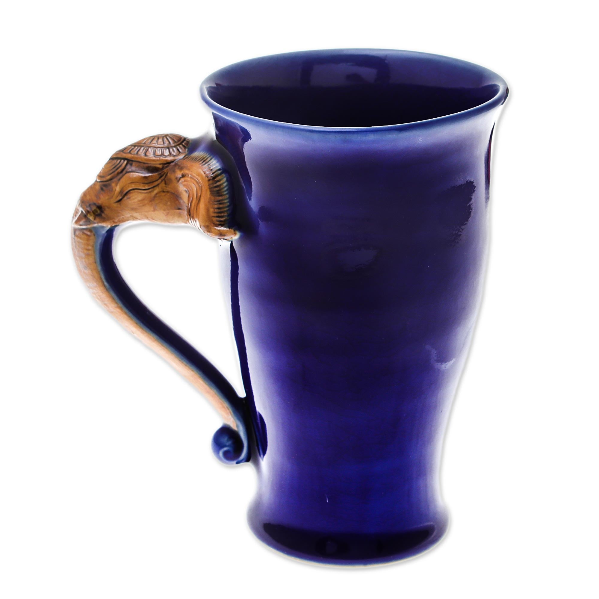 Premium Blue Thai Elephant Ceramic Mug - Handcrafted with Elephant Handle